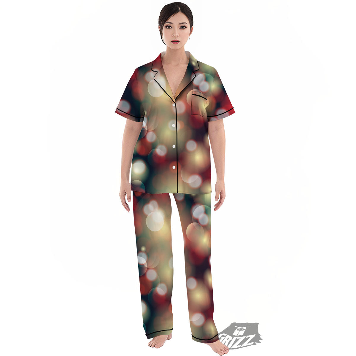 Christmas Defocused Lights Print Women's Pajamas Set-grizzshop