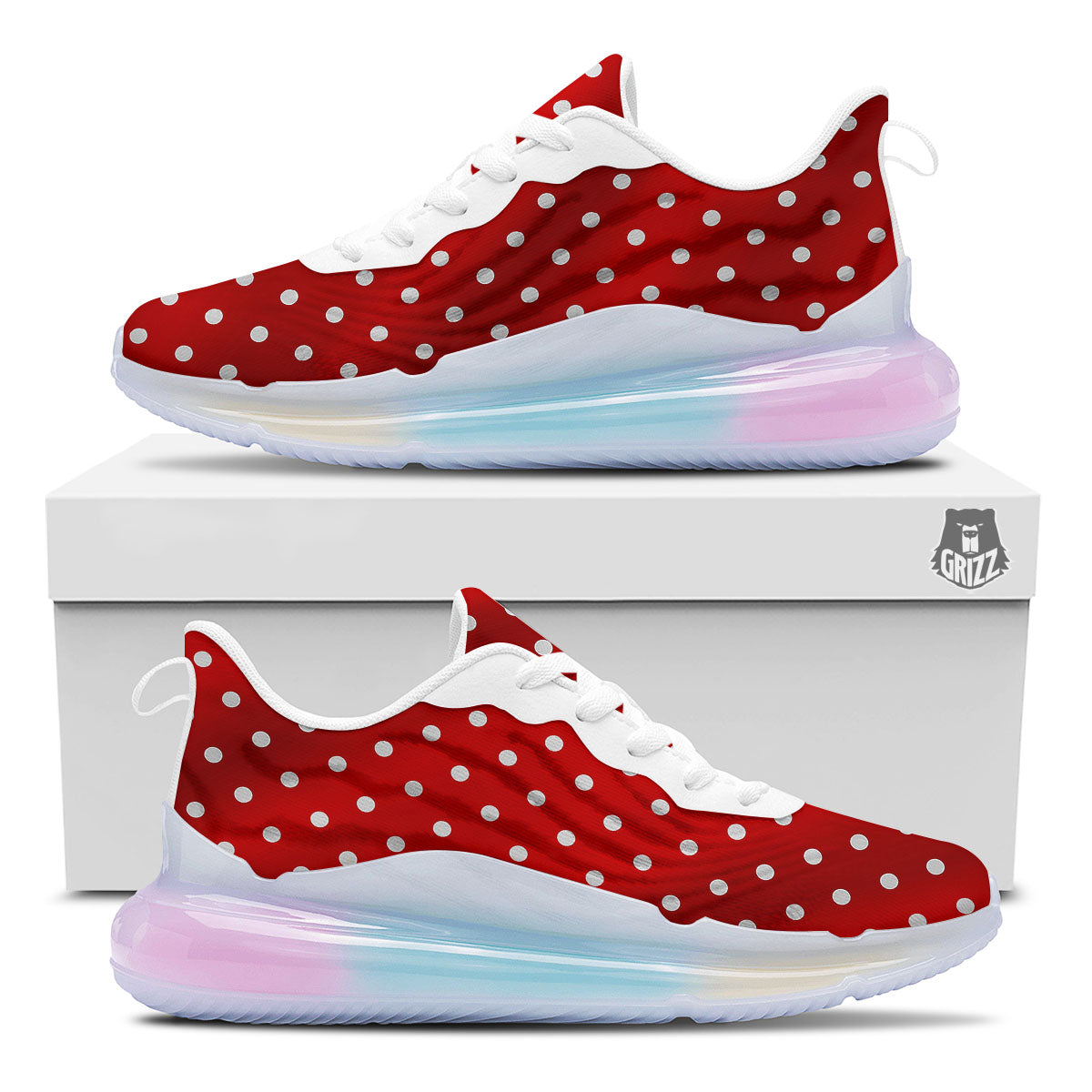 Christmas Dots White And Red Print Running Sneakers-grizzshop