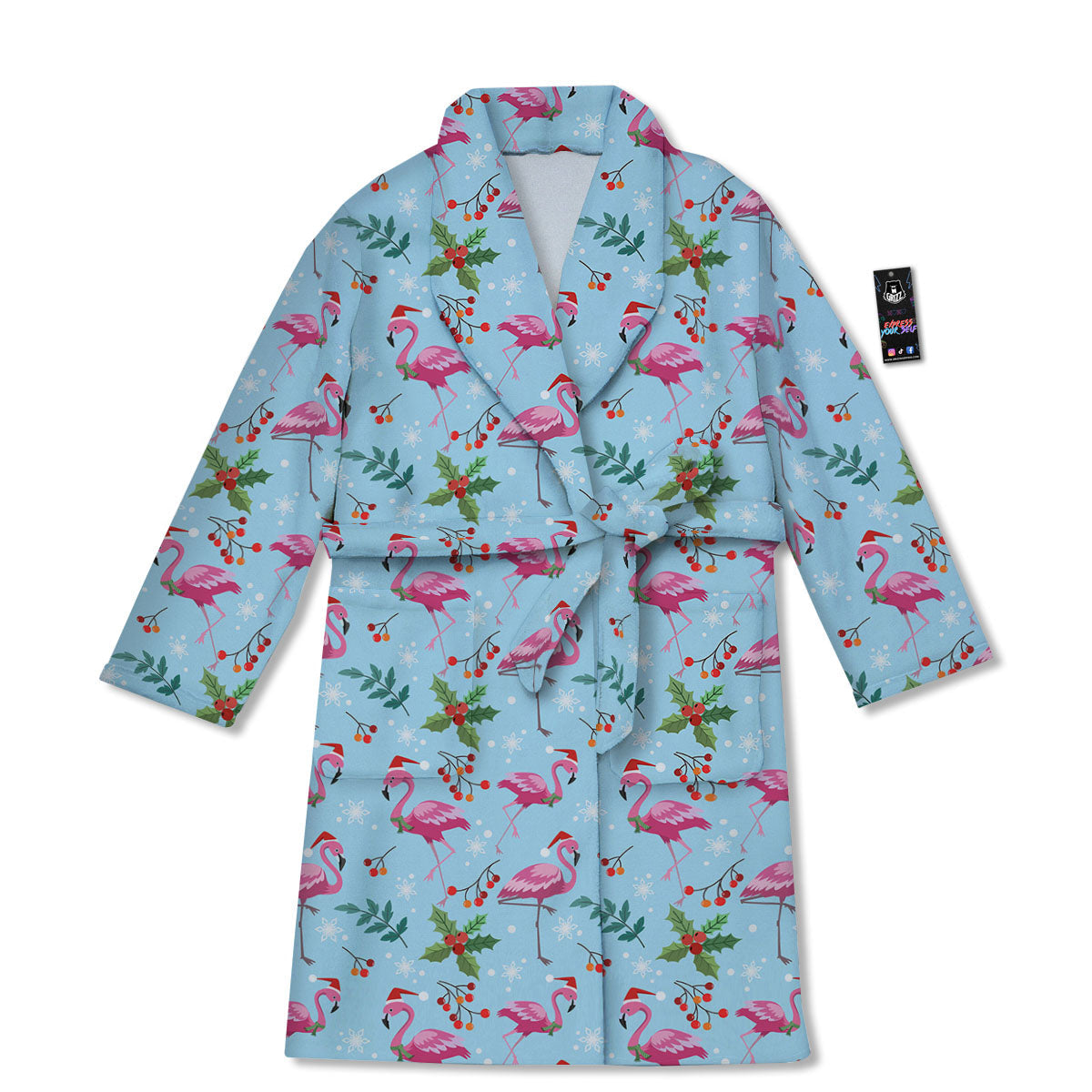 Christmas Flamingo Pink Print Pattern Bathrobe-grizzshop