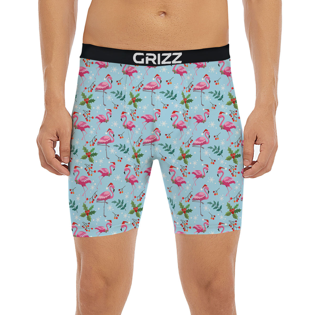 Christmas Flamingo Pink Print Pattern Boxer Briefs-grizzshop