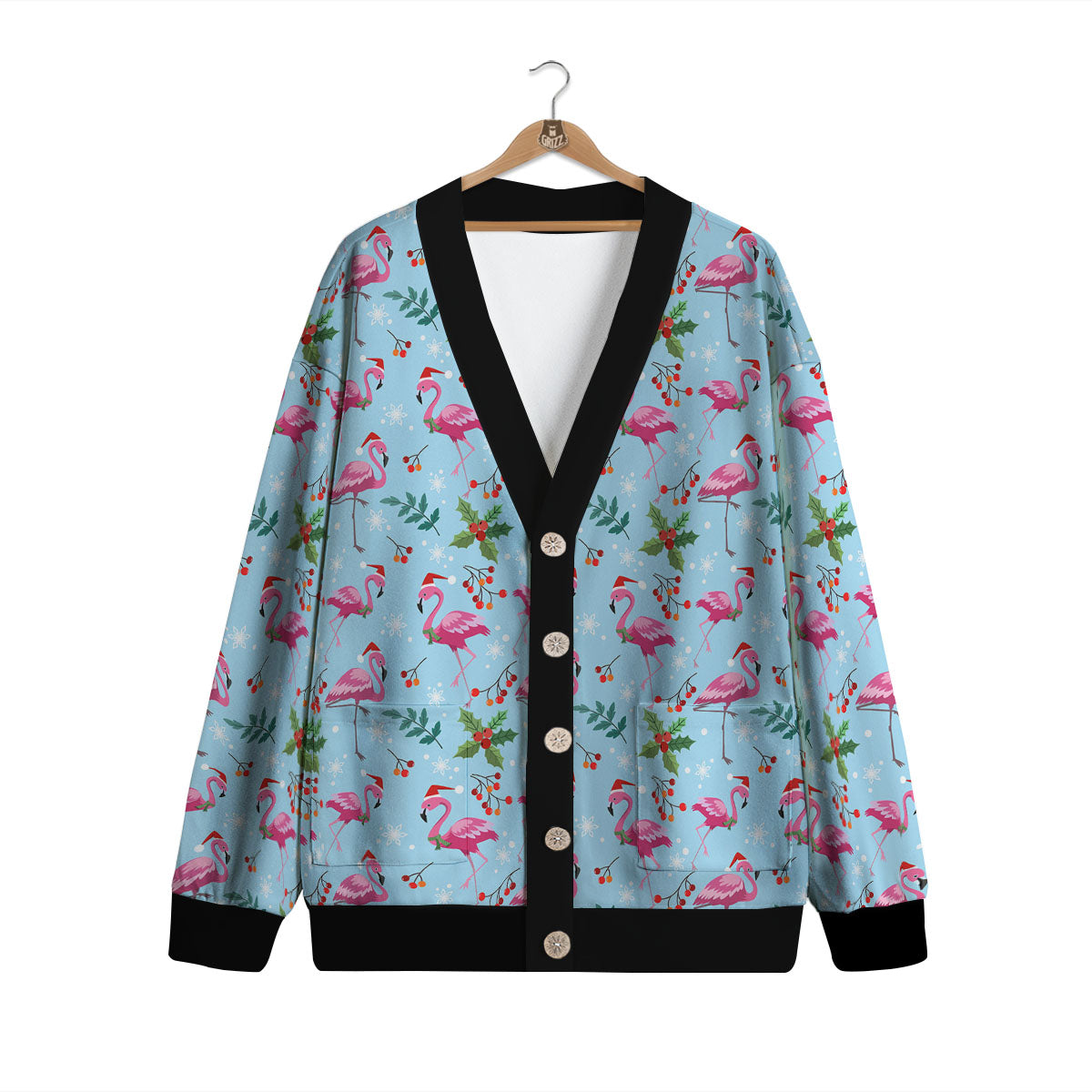 Christmas Flamingo Pink Print Pattern Cardigan-grizzshop