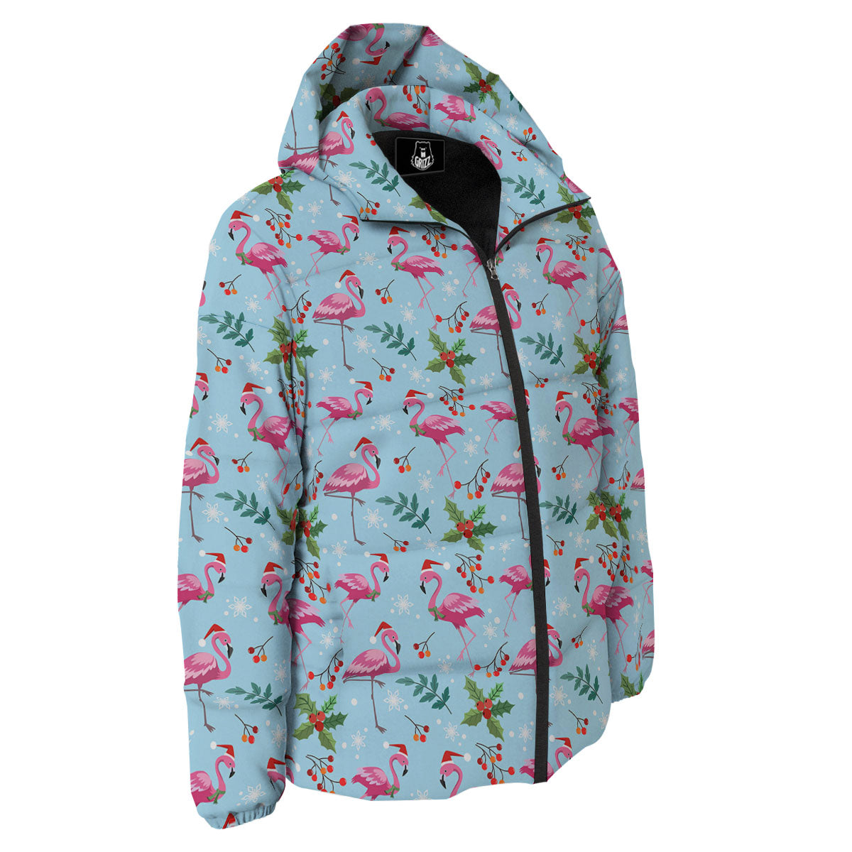Christmas Flamingo Pink Print Pattern Down Jacket-grizzshop