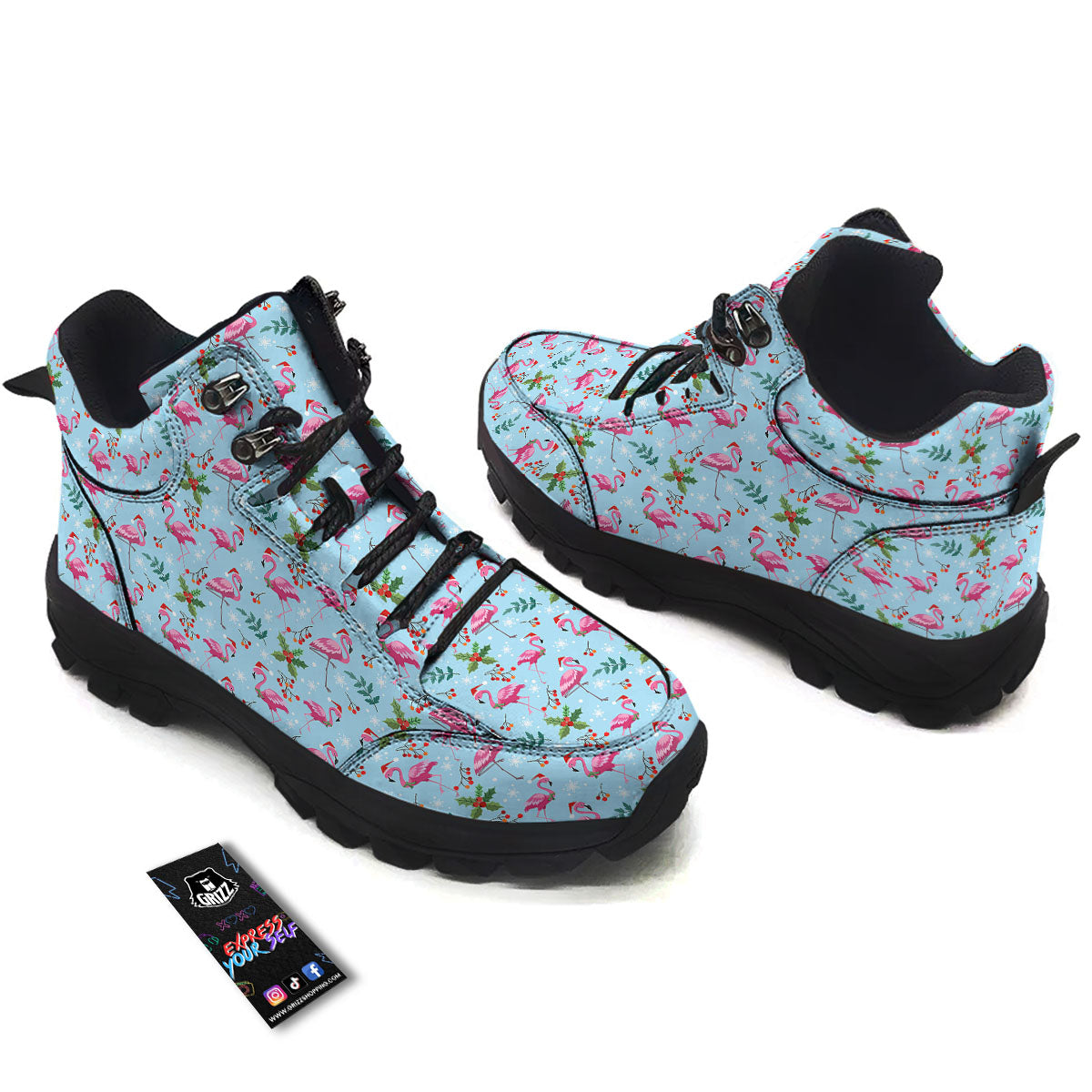 Christmas Flamingo Pink Print Pattern Hiking Shoes-grizzshop