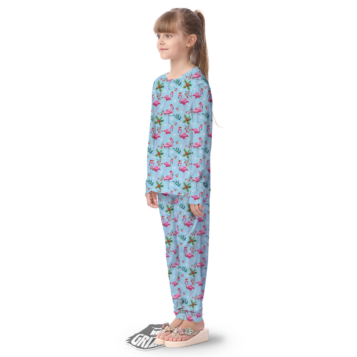 Christmas Flamingo Pink Print Pattern Kid's Pajamas-grizzshop