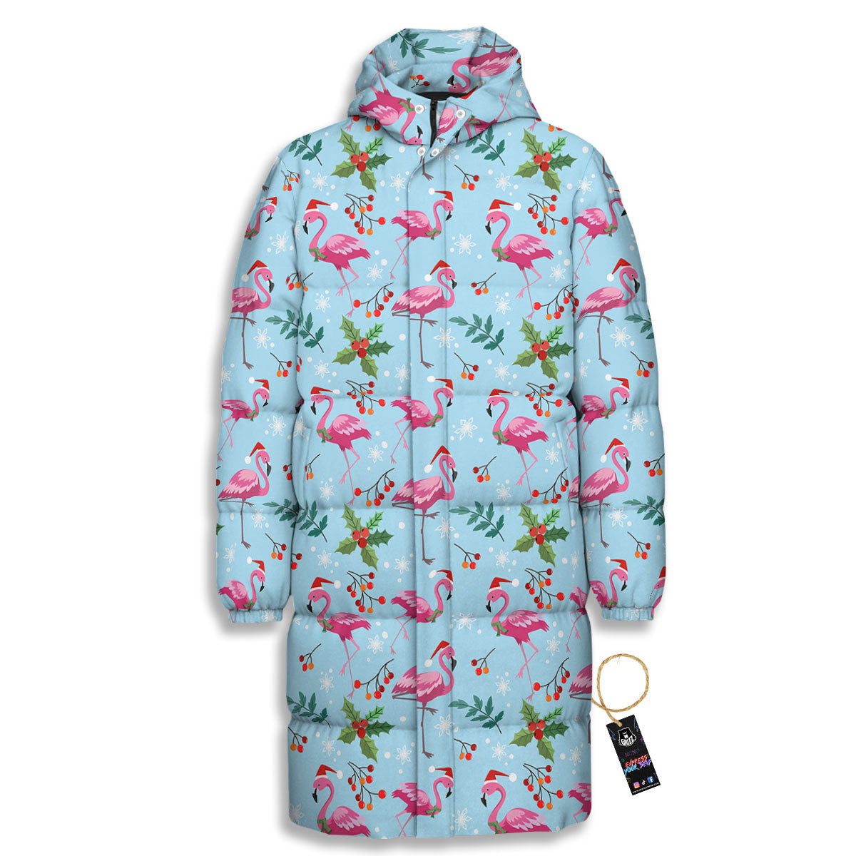 Christmas Flamingo Pink Print Pattern Long Down Jacket-grizzshop