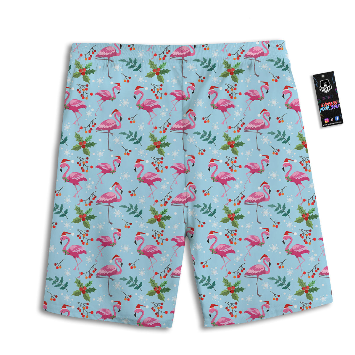 Christmas Flamingo Pink Print Pattern Men's Athletic Shorts