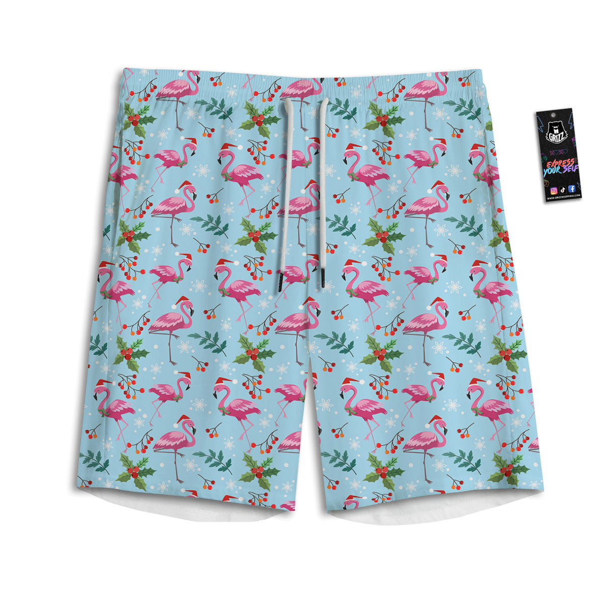 Christmas Flamingo Pink Print Pattern Men's Athletic Shorts