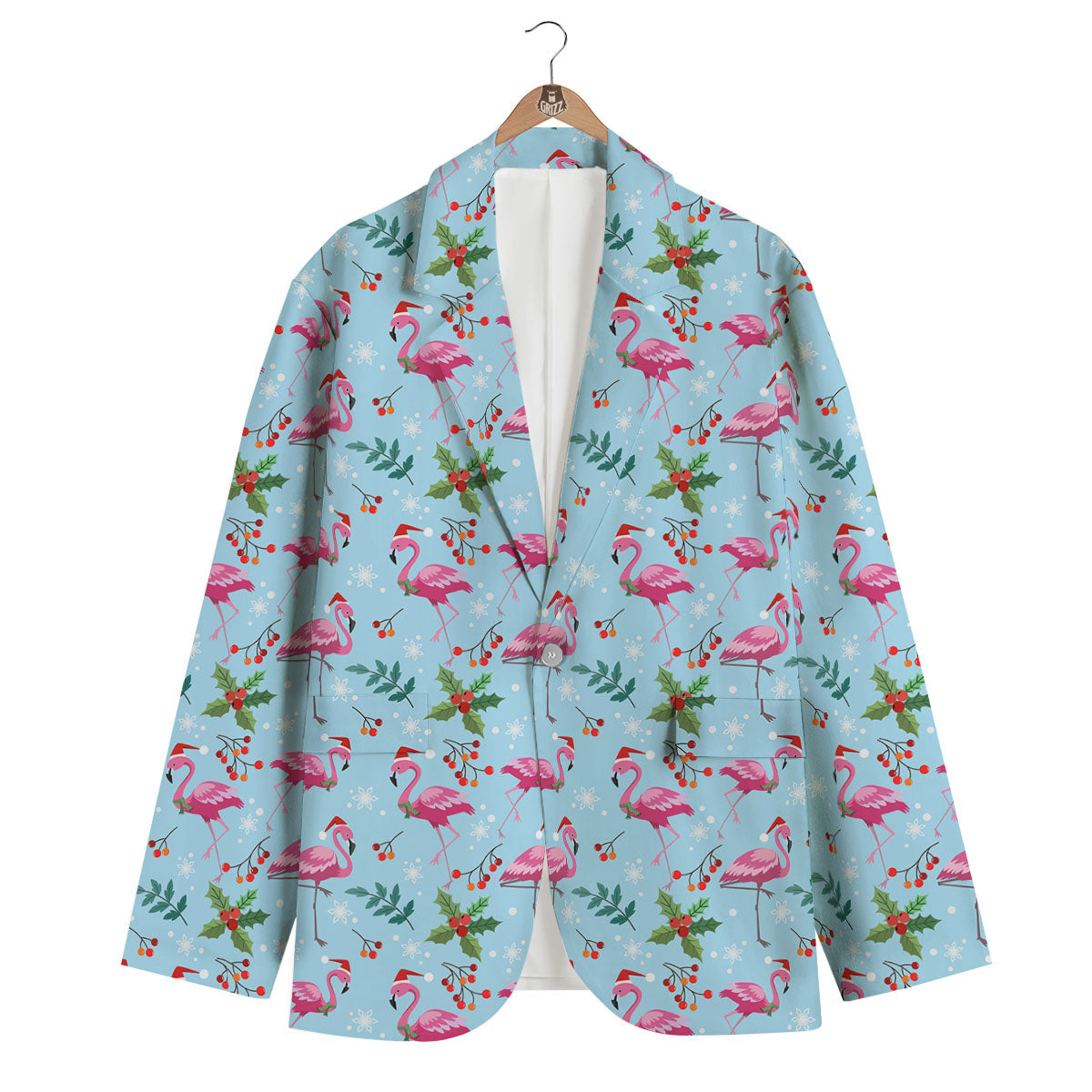 Christmas Flamingo Pink Print Pattern Men's Blazer-grizzshop