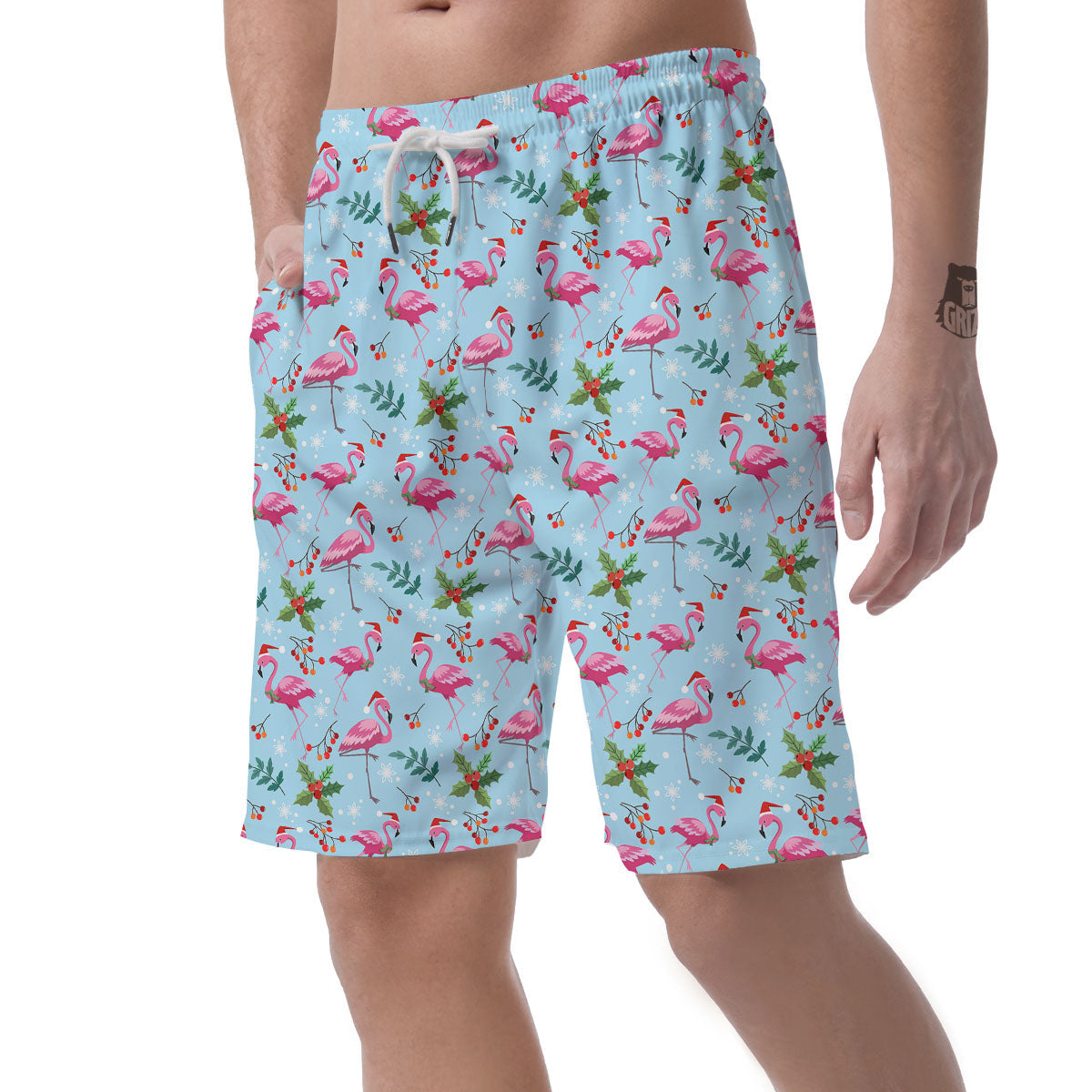 Christmas Flamingo Pink Print Pattern Men's Shorts-grizzshop