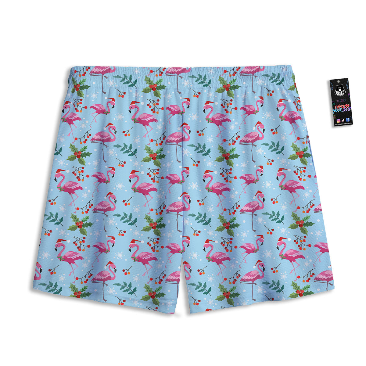 Christmas Flamingo Pink Print Pattern Mesh Shorts