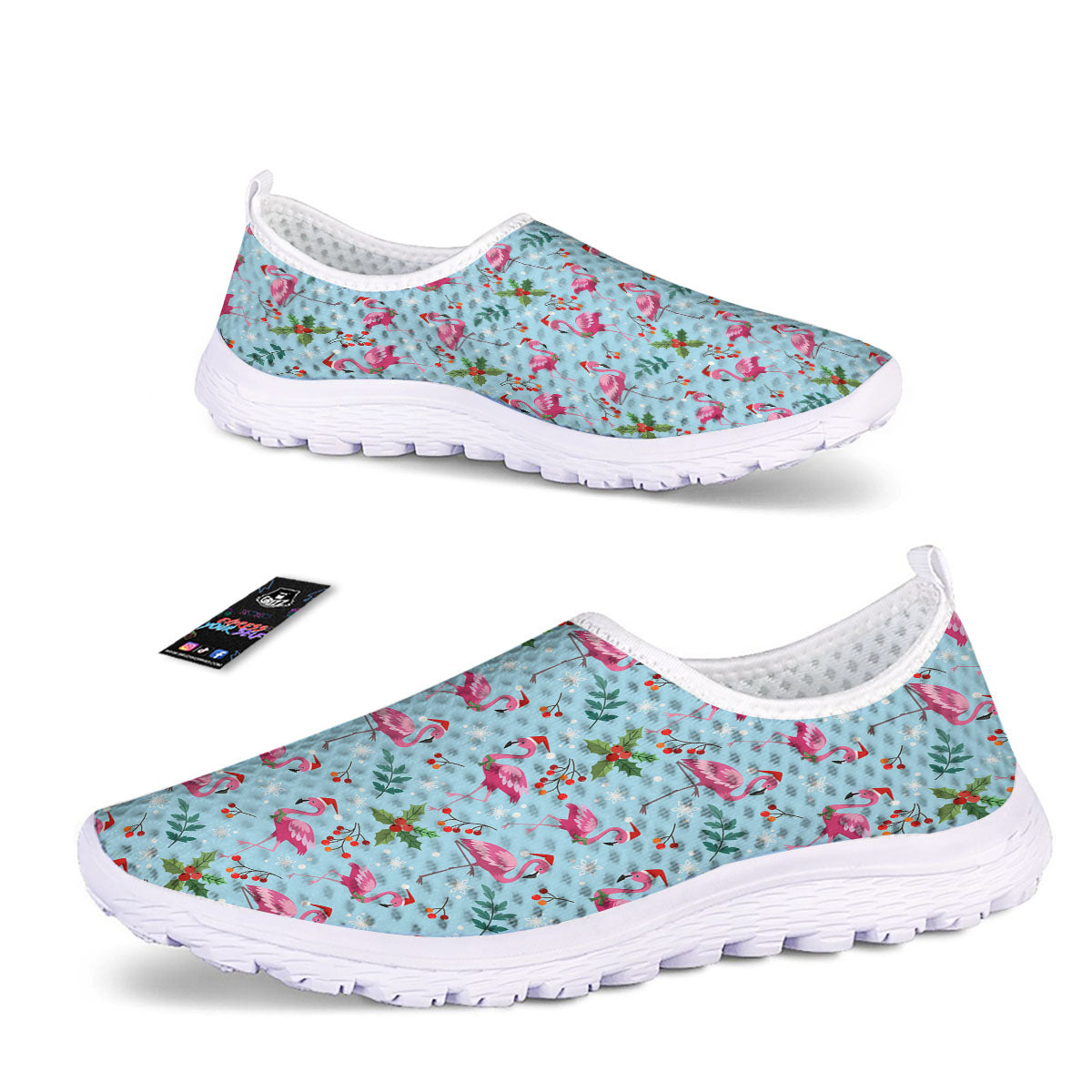Christmas Flamingo Pink Print Pattern Nurse Shoes-grizzshop