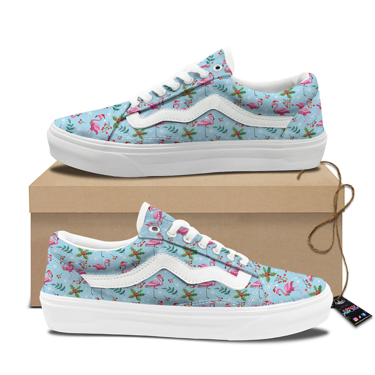 Christmas Flamingo Pink Print Pattern Skate Shoes-grizzshop