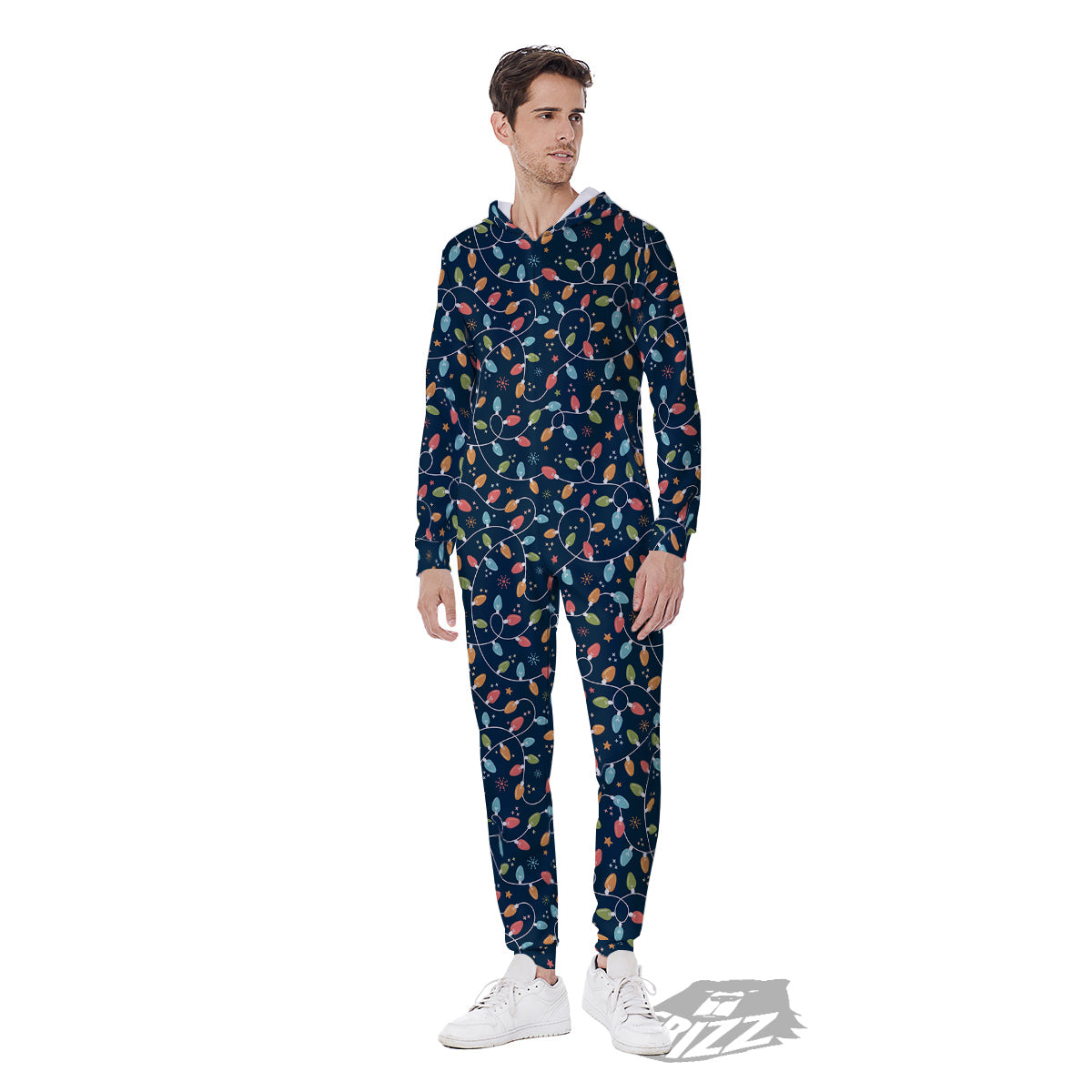 Christmas Lights Colorful Print Men's Jumpsuit-grizzshop