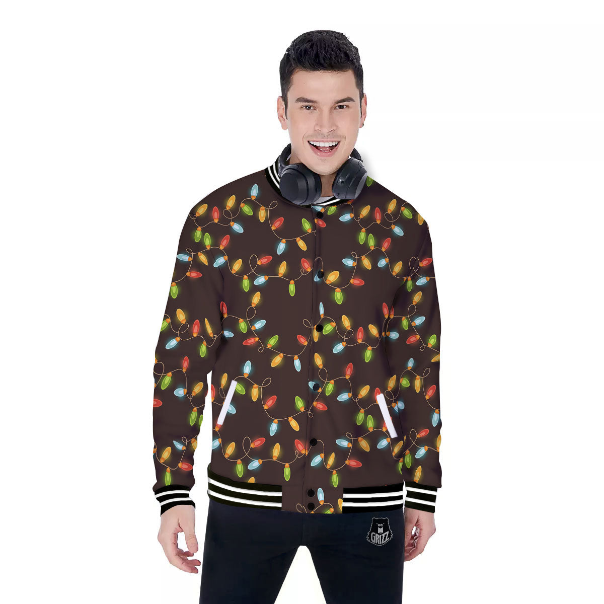 Christmas Lights Print Pattern Baseball Jacket-grizzshop