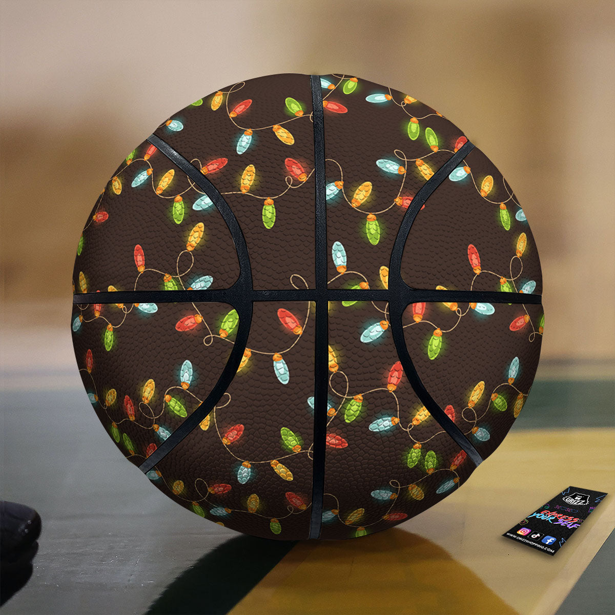 Christmas Lights Print Pattern Basketball-grizzshop