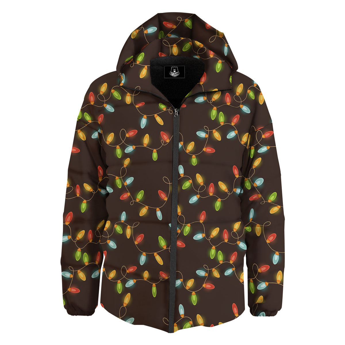 Christmas Lights Print Pattern Down Jacket-grizzshop