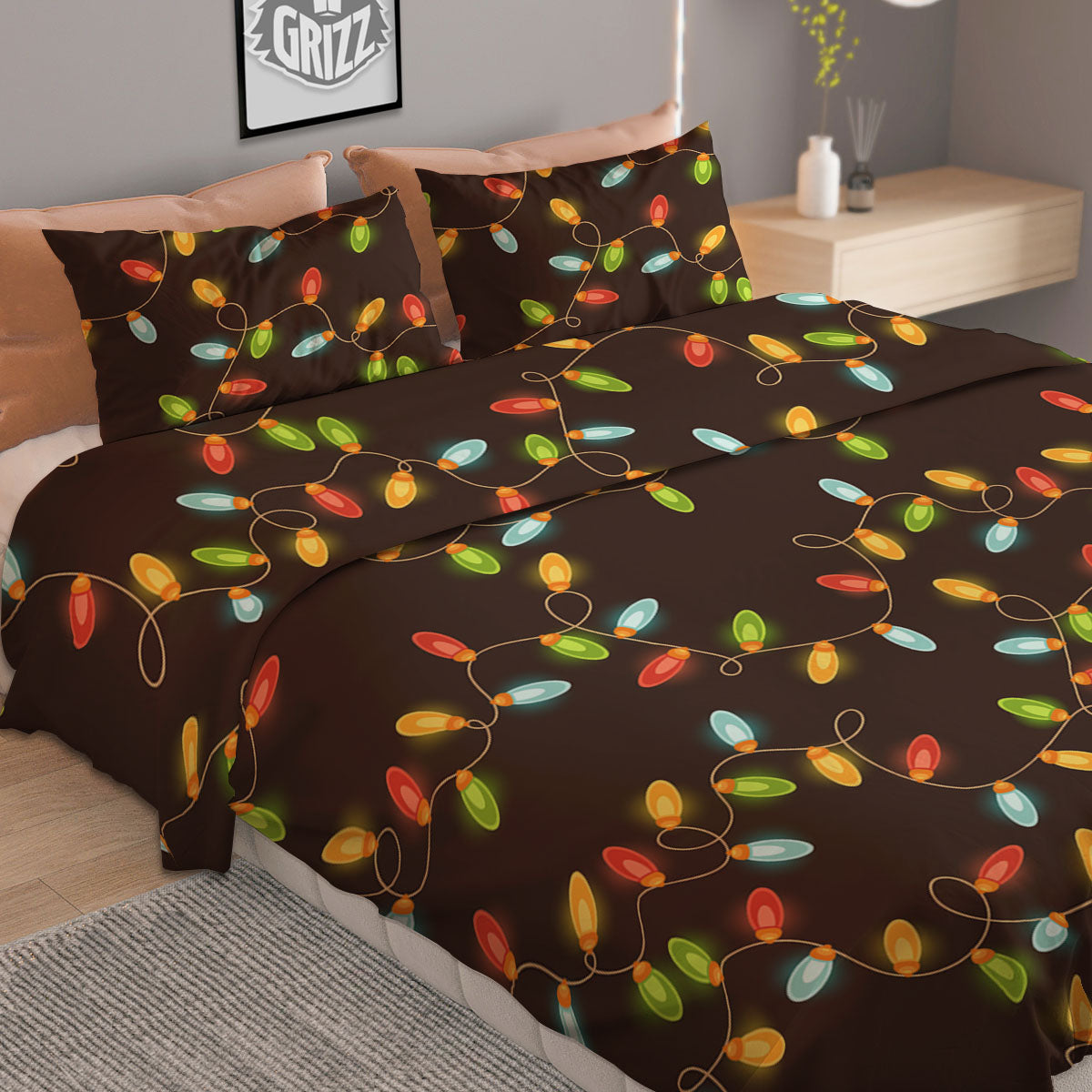 Christmas Lights Print Pattern Duvet Cover Bedding Set