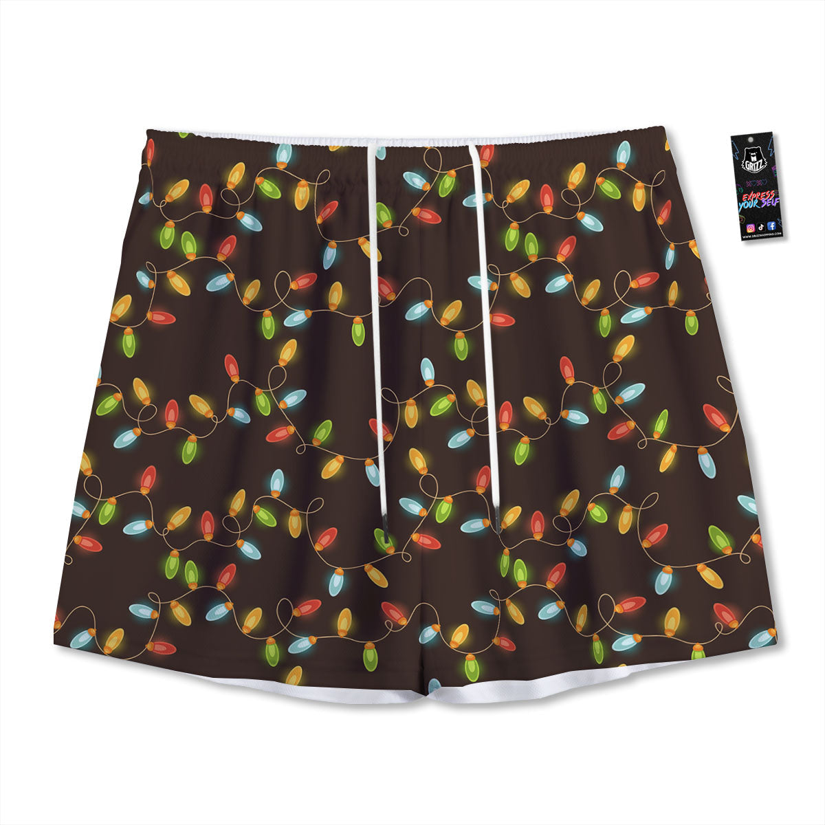 Christmas Lights Print Pattern Mesh Shorts