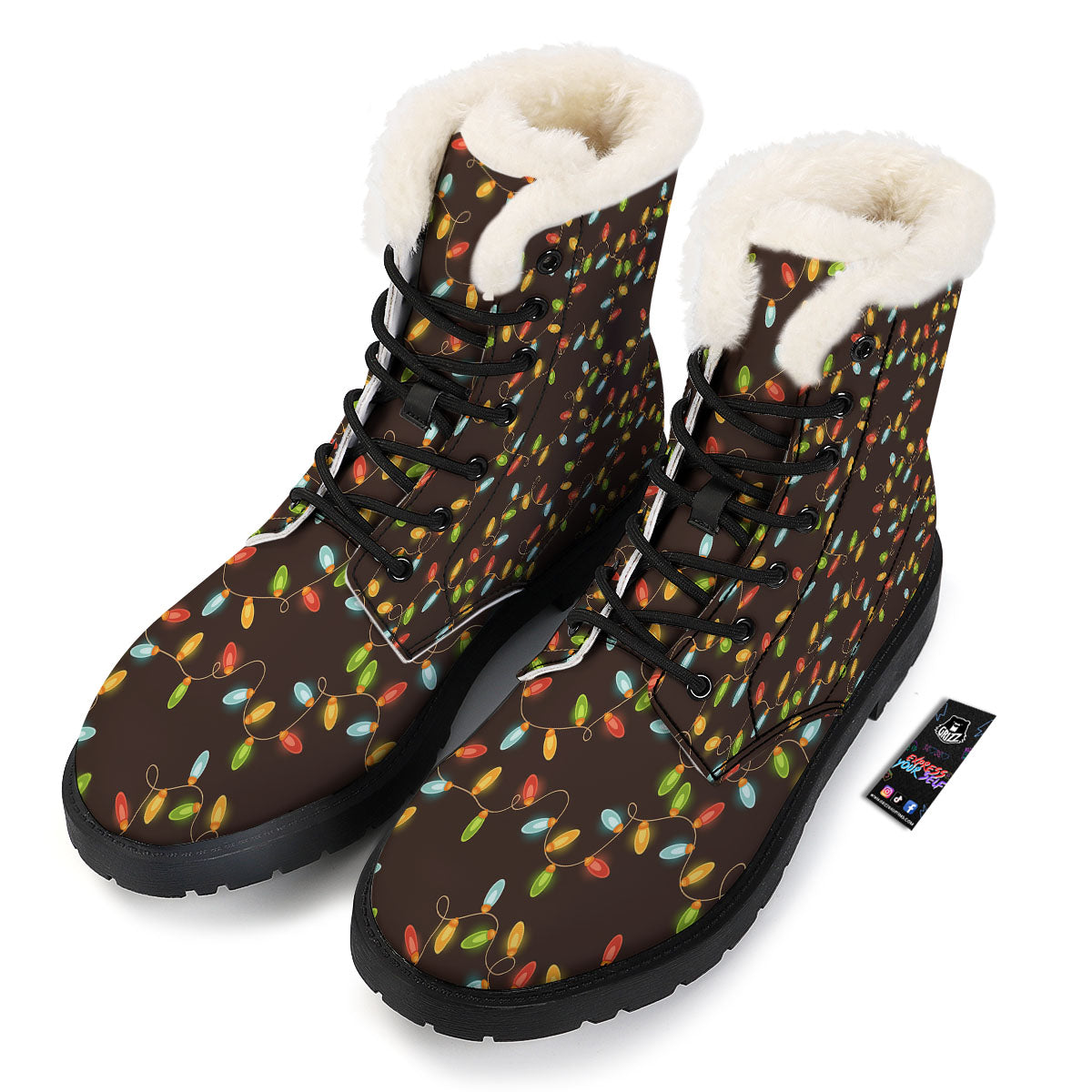 Christmas Lights Print Pattern Winter Boots-grizzshop