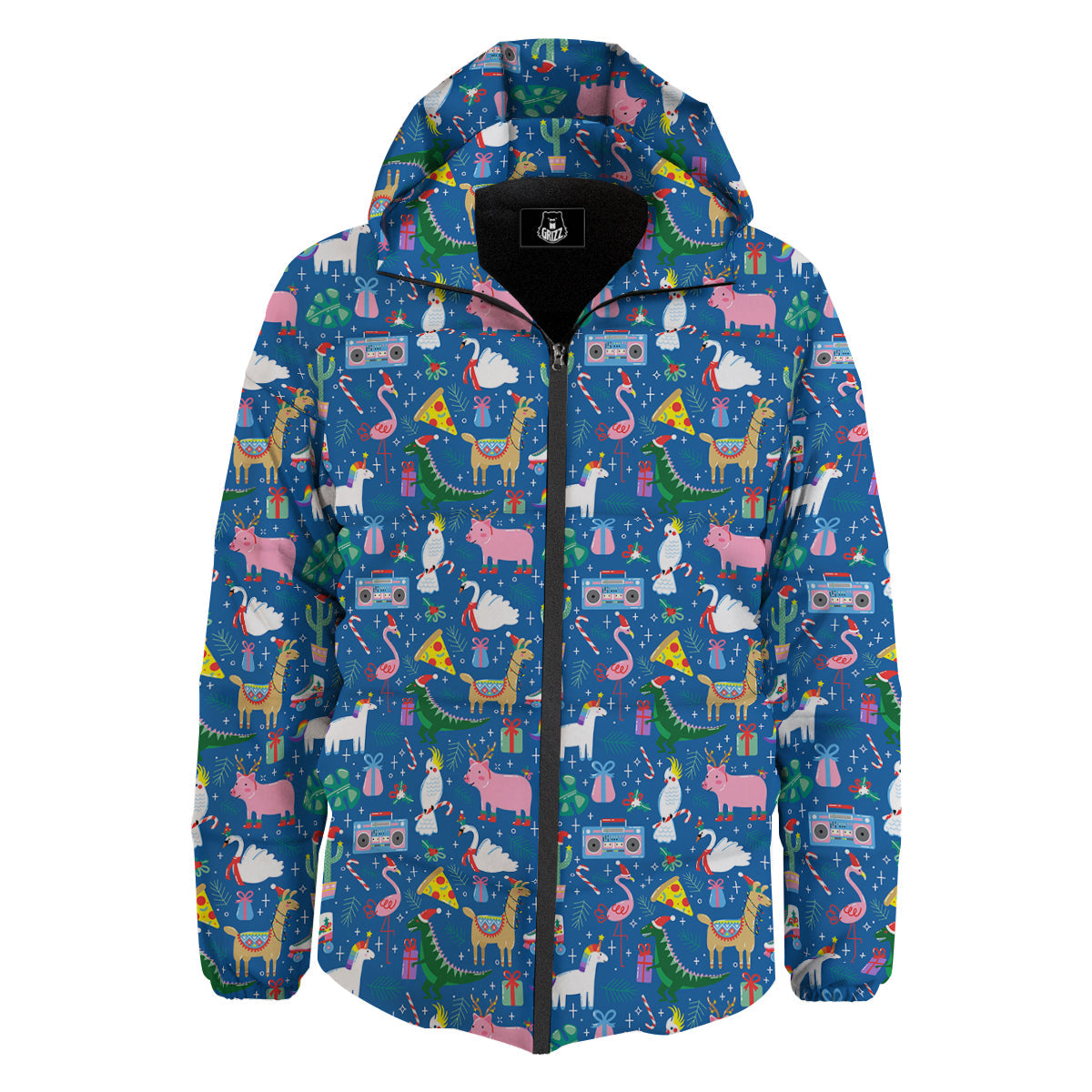 Christmas Party Funny Animals Print Pattern Down Jacket-grizzshop