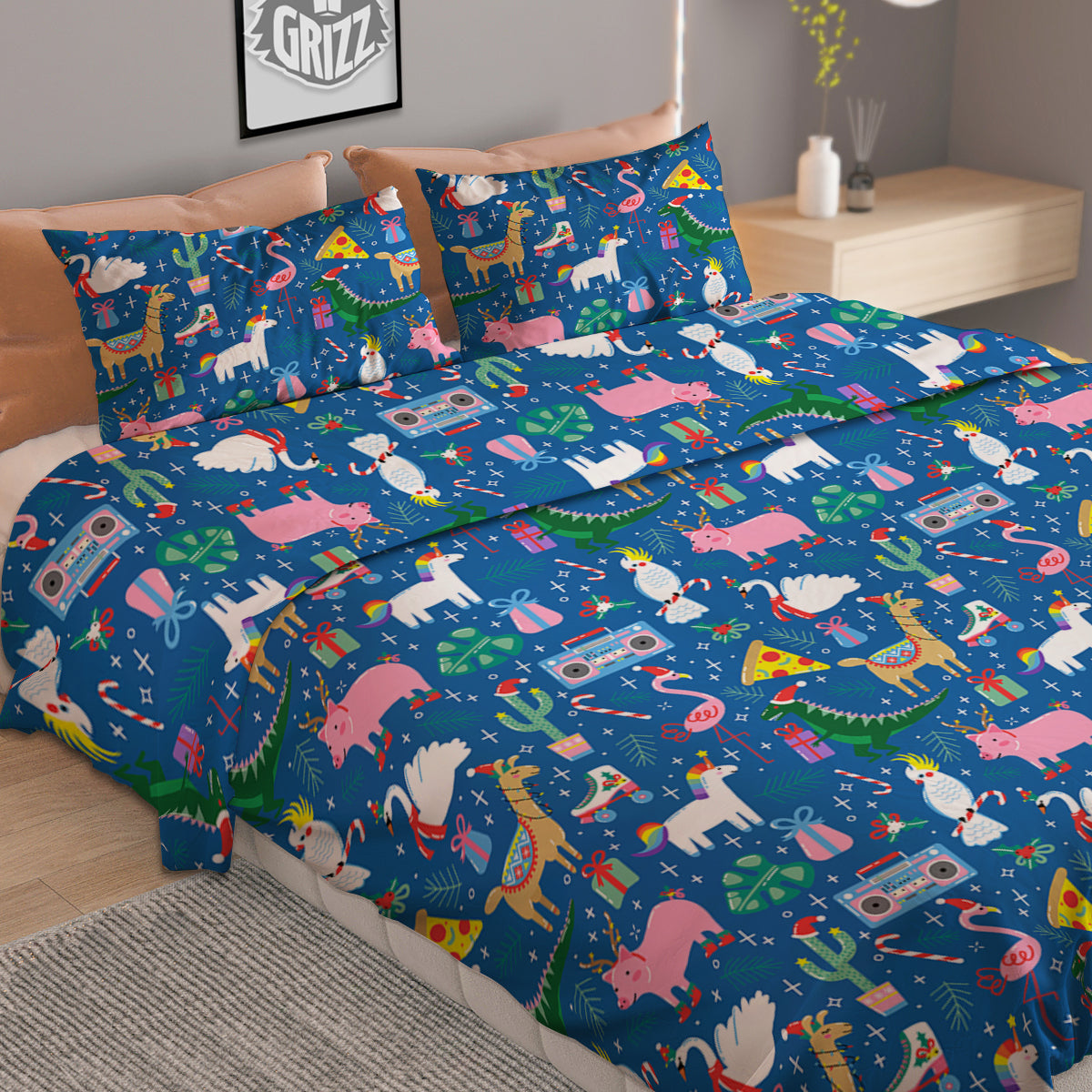 Christmas Party Funny Animals Print Pattern Duvet Cover Bedding Set