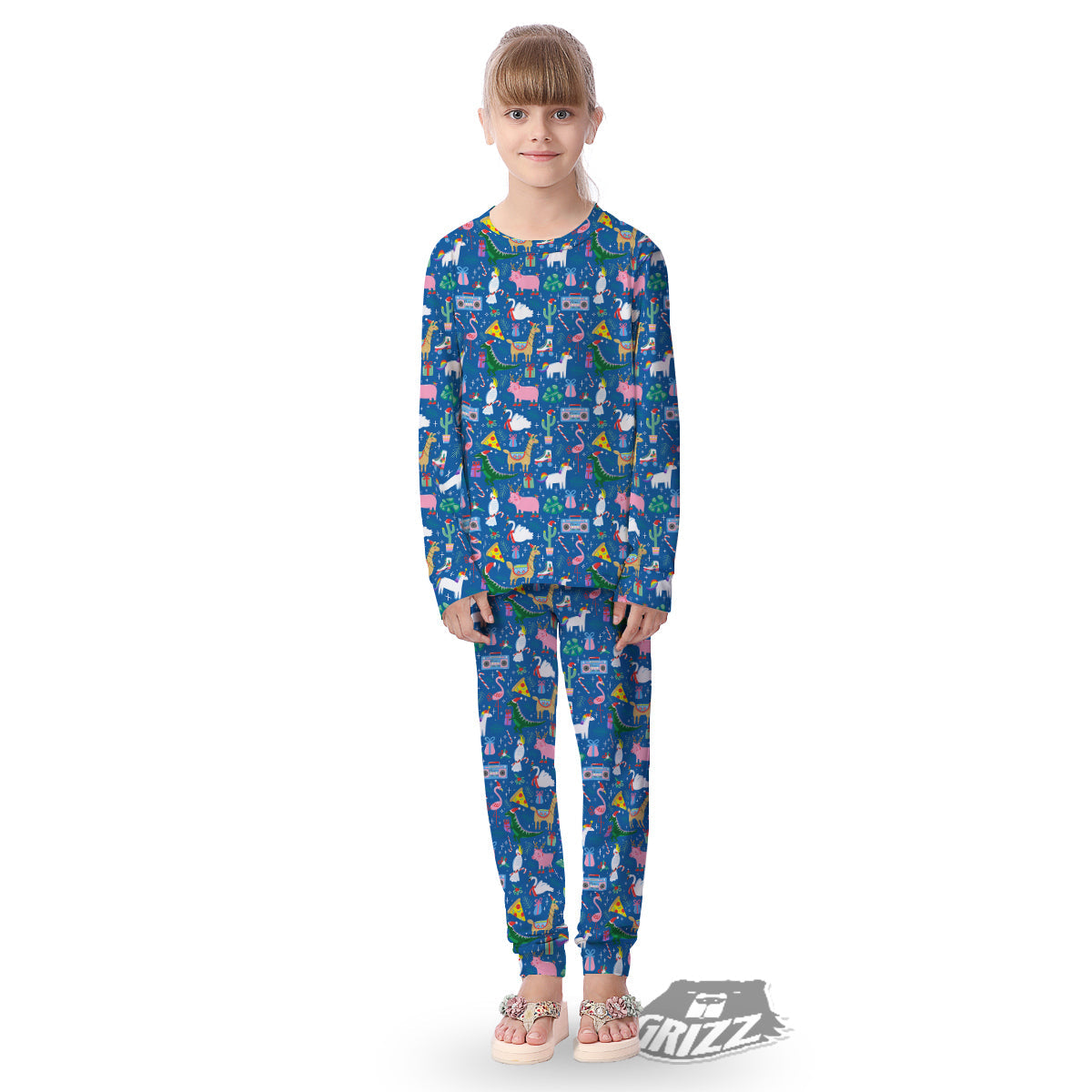 Christmas Party Funny Animals Print Pattern Kid's Pajamas-grizzshop