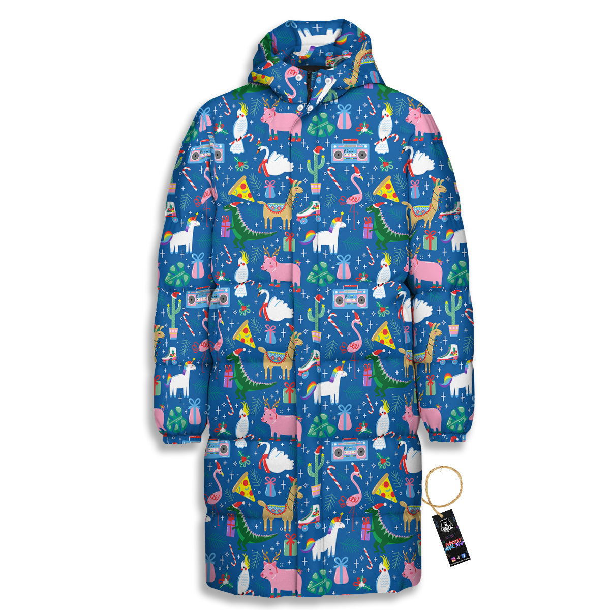 Christmas Party Funny Animals Print Pattern Long Down Jacket-grizzshop