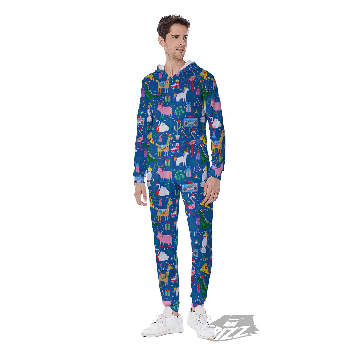Christmas Party Funny Animals Print Pattern Men's Jumpsuit-grizzshop