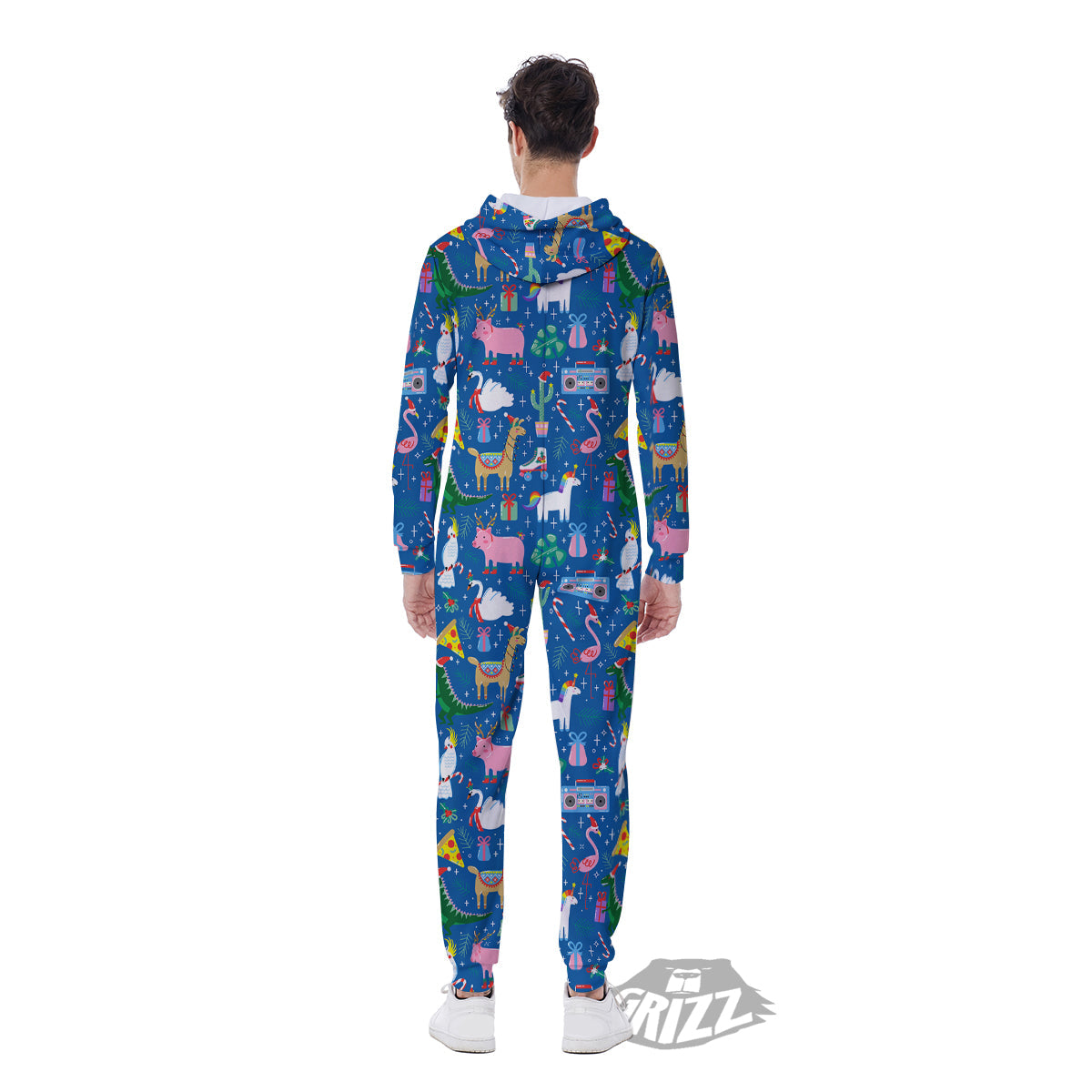 Christmas Party Funny Animals Print Pattern Men's Jumpsuit-grizzshop