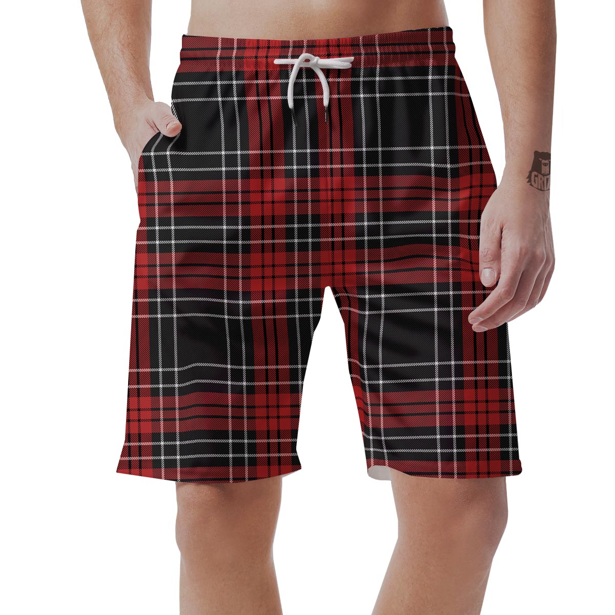 Christmas Red Plaid Scottish Men's Shorts-grizzshop