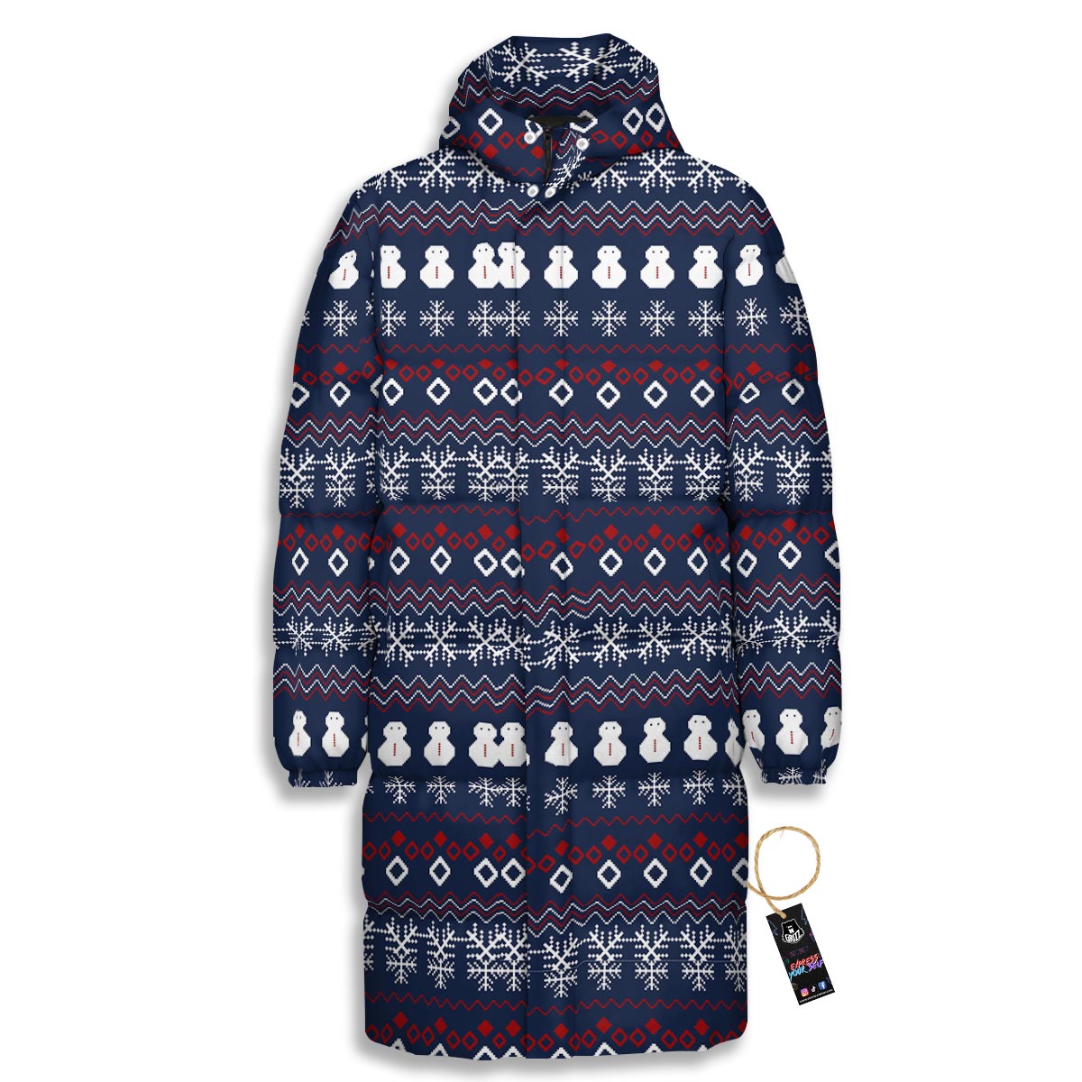 Christmas Scandinavian Print Pattern Long Down Jacket-grizzshop