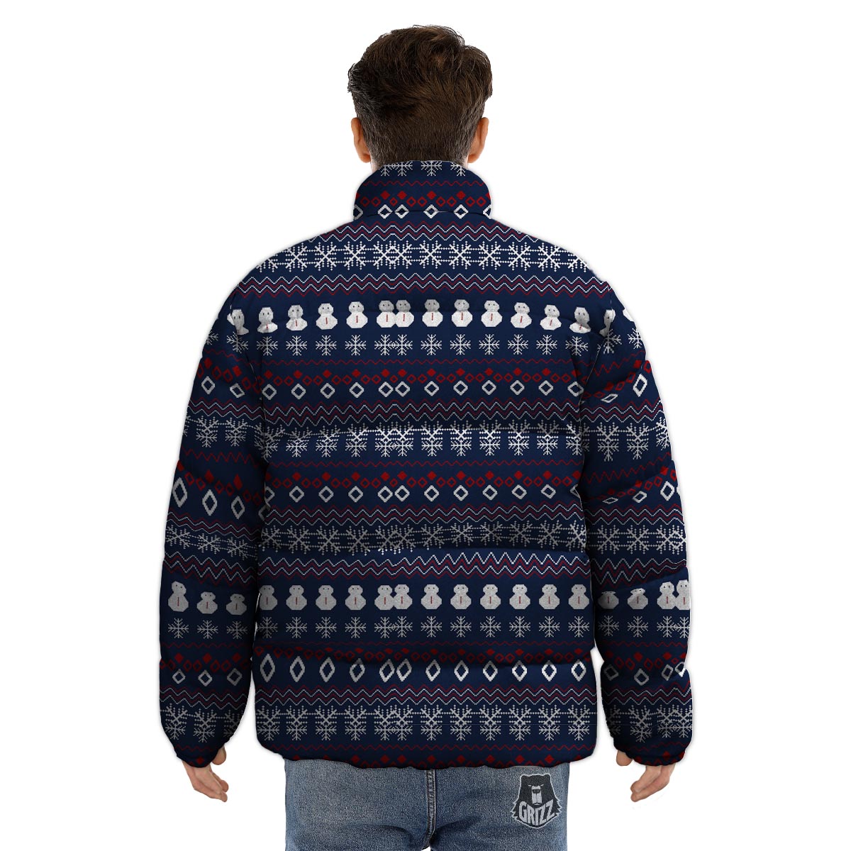 Christmas Scandinavian Print Pattern Puffer Jacket-grizzshop