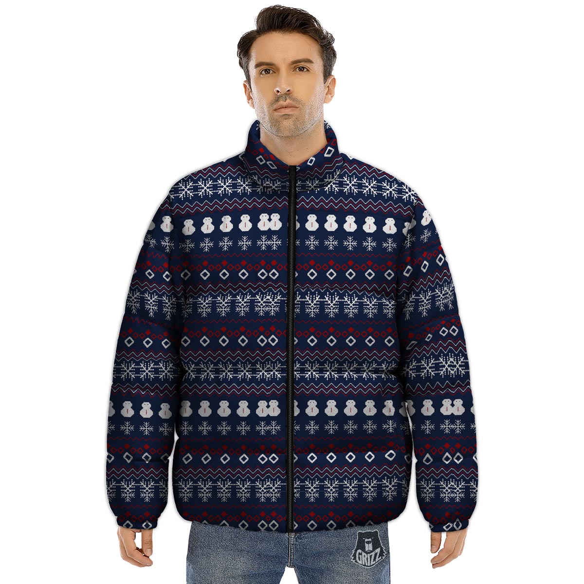 Christmas Scandinavian Print Pattern Puffer Jacket-grizzshop
