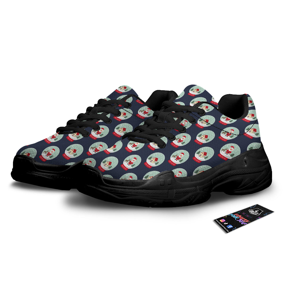 Christmas Snow Globe Print Pattern Black Chunky Shoes-grizzshop