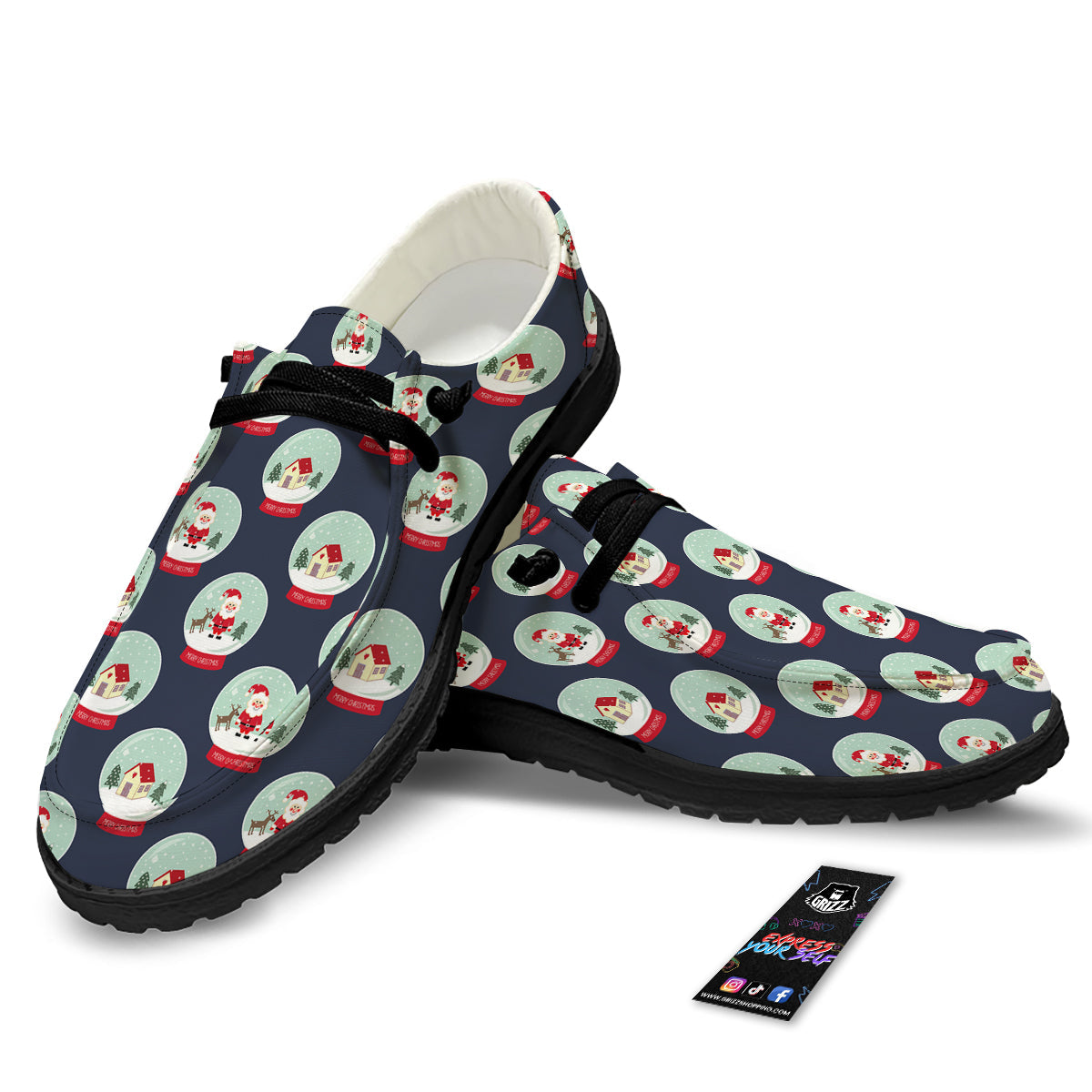 Christmas Snow Globe Print Pattern Black Loafers-grizzshop