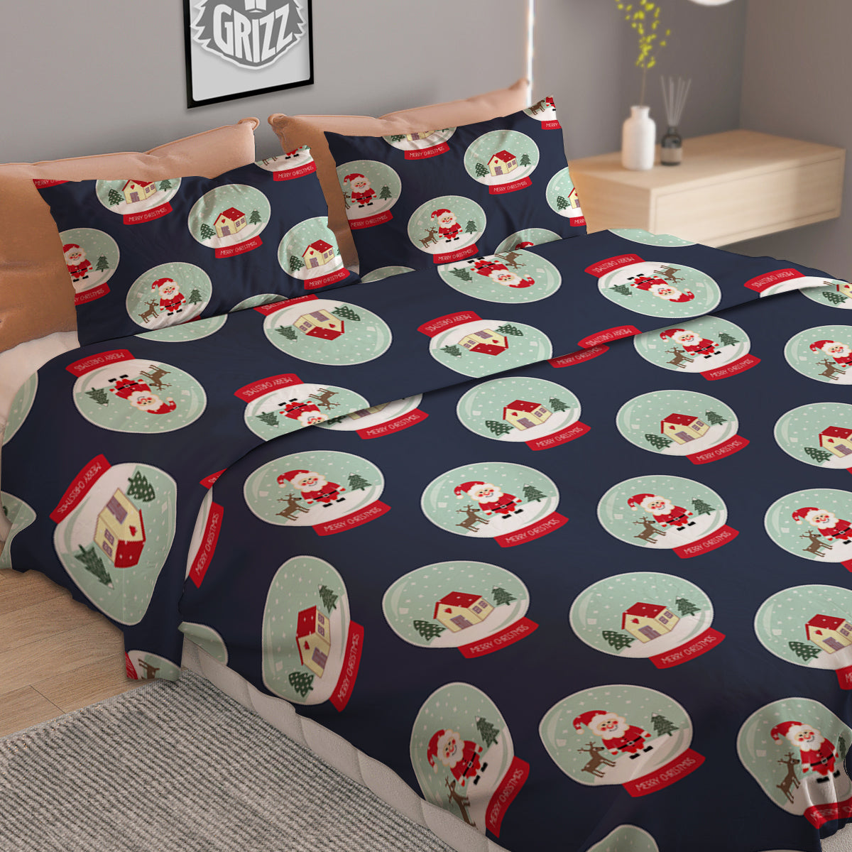 Christmas Snow Globe Print Pattern Duvet Cover Bedding Set