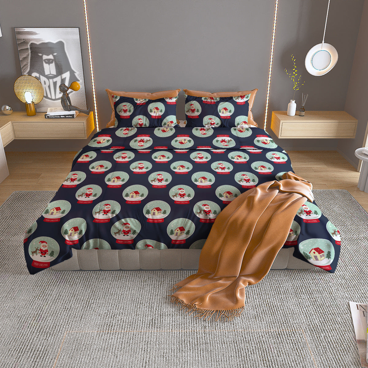 Christmas Snow Globe Print Pattern Duvet Cover Bedding Set