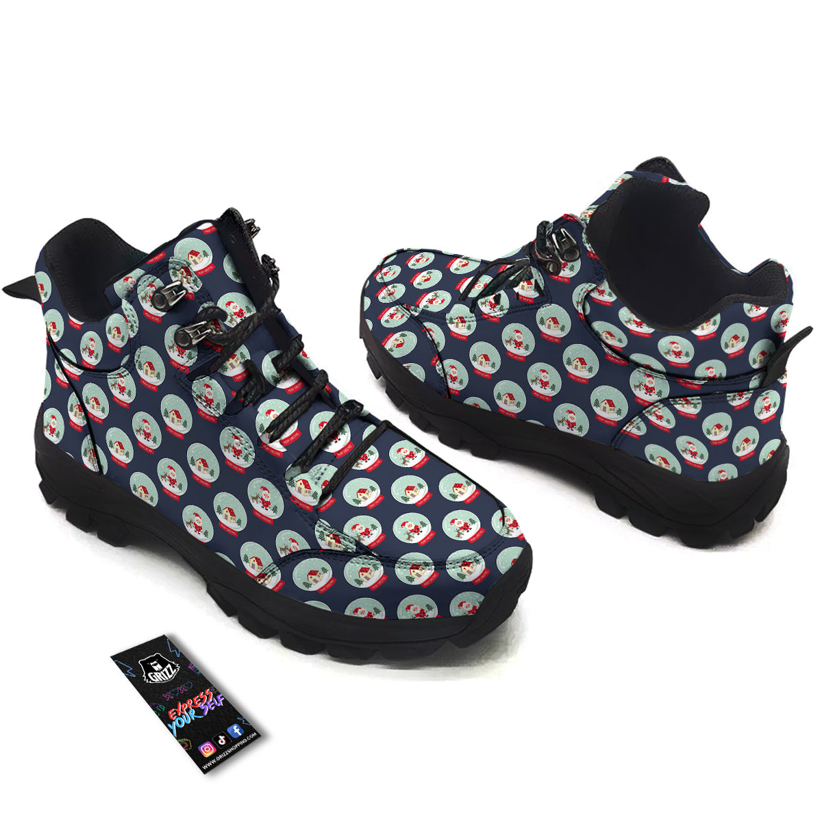 Christmas Snow Globe Print Pattern Hiking Shoes-grizzshop