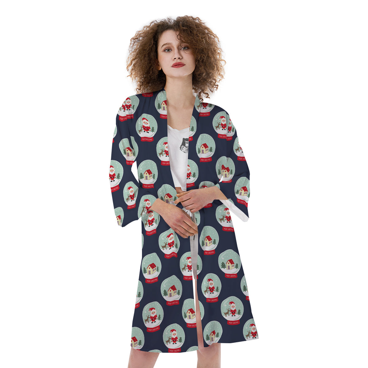 Christmas Snow Globe Print Pattern Kimono-grizzshop