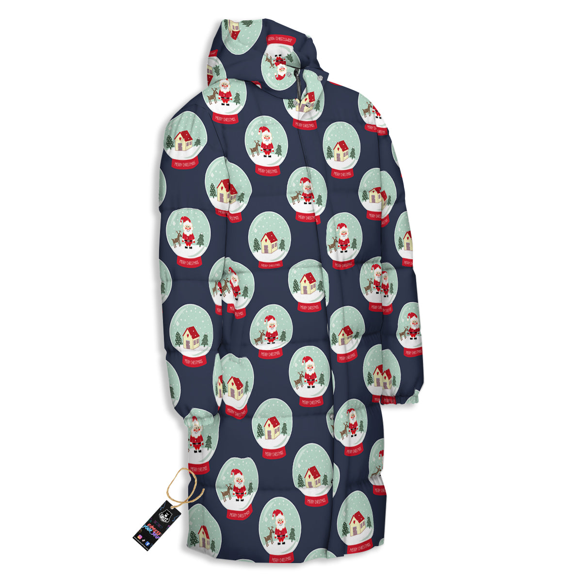 Christmas Snow Globe Print Pattern Long Down Jacket-grizzshop