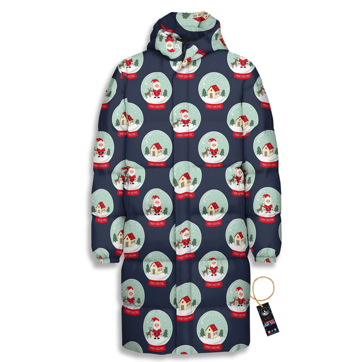 Christmas Snow Globe Print Pattern Long Down Jacket-grizzshop