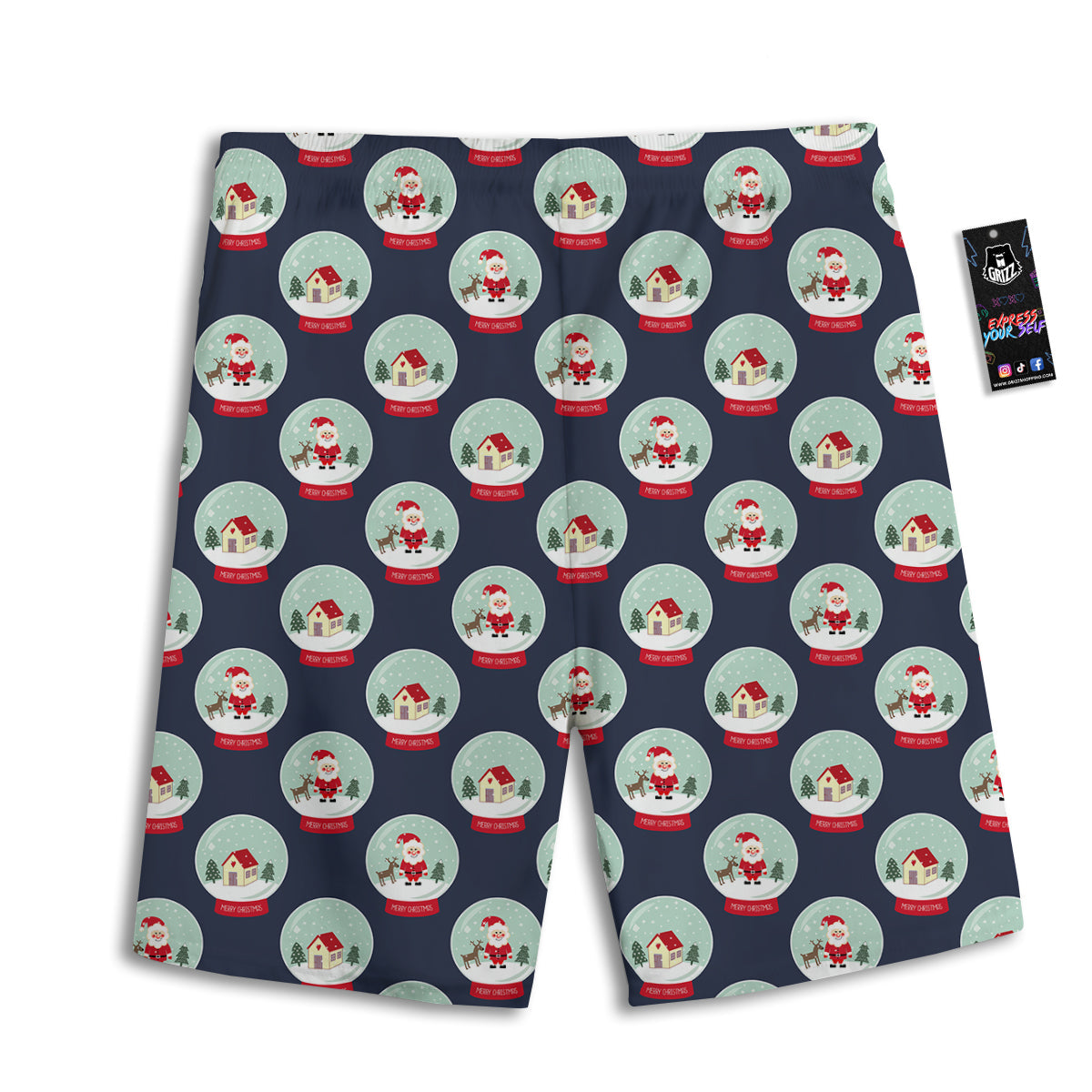 Christmas Snow Globe Print Pattern Men's Athletic Shorts