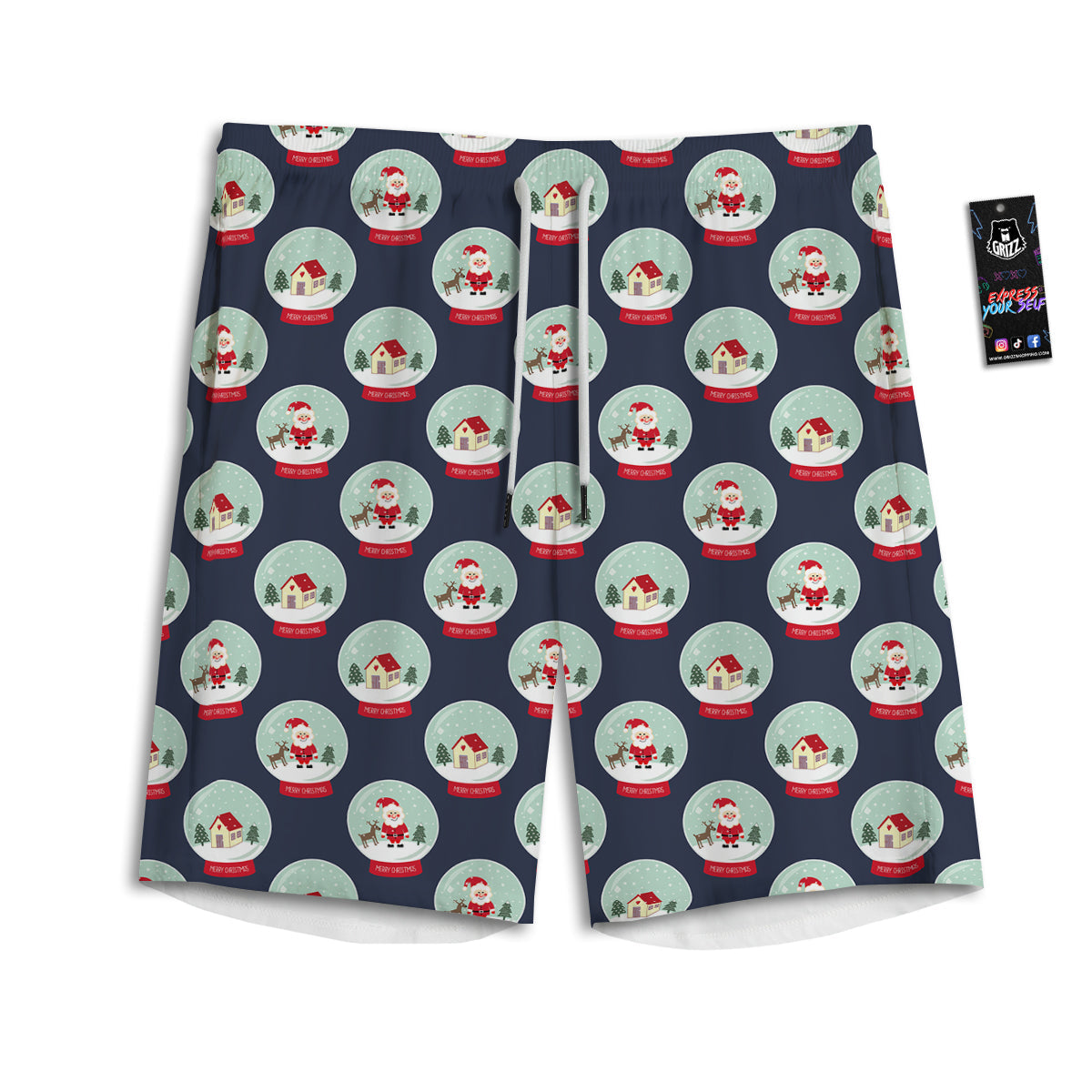 Christmas Snow Globe Print Pattern Men's Athletic Shorts