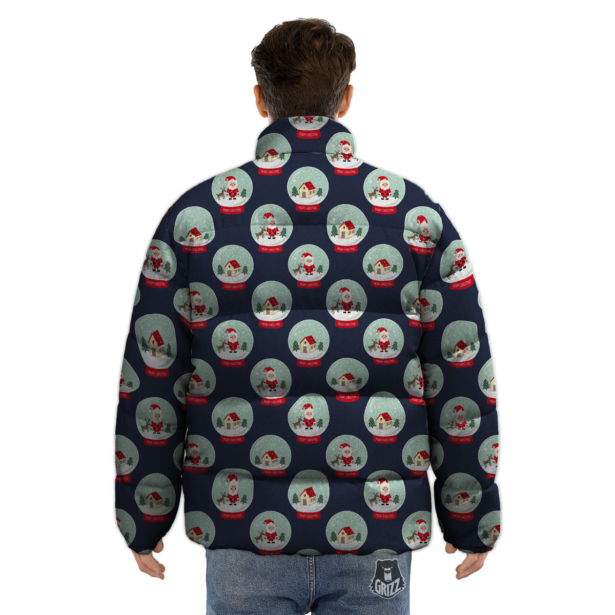 Christmas Snow Globe Print Pattern Puffer Jacket-grizzshop
