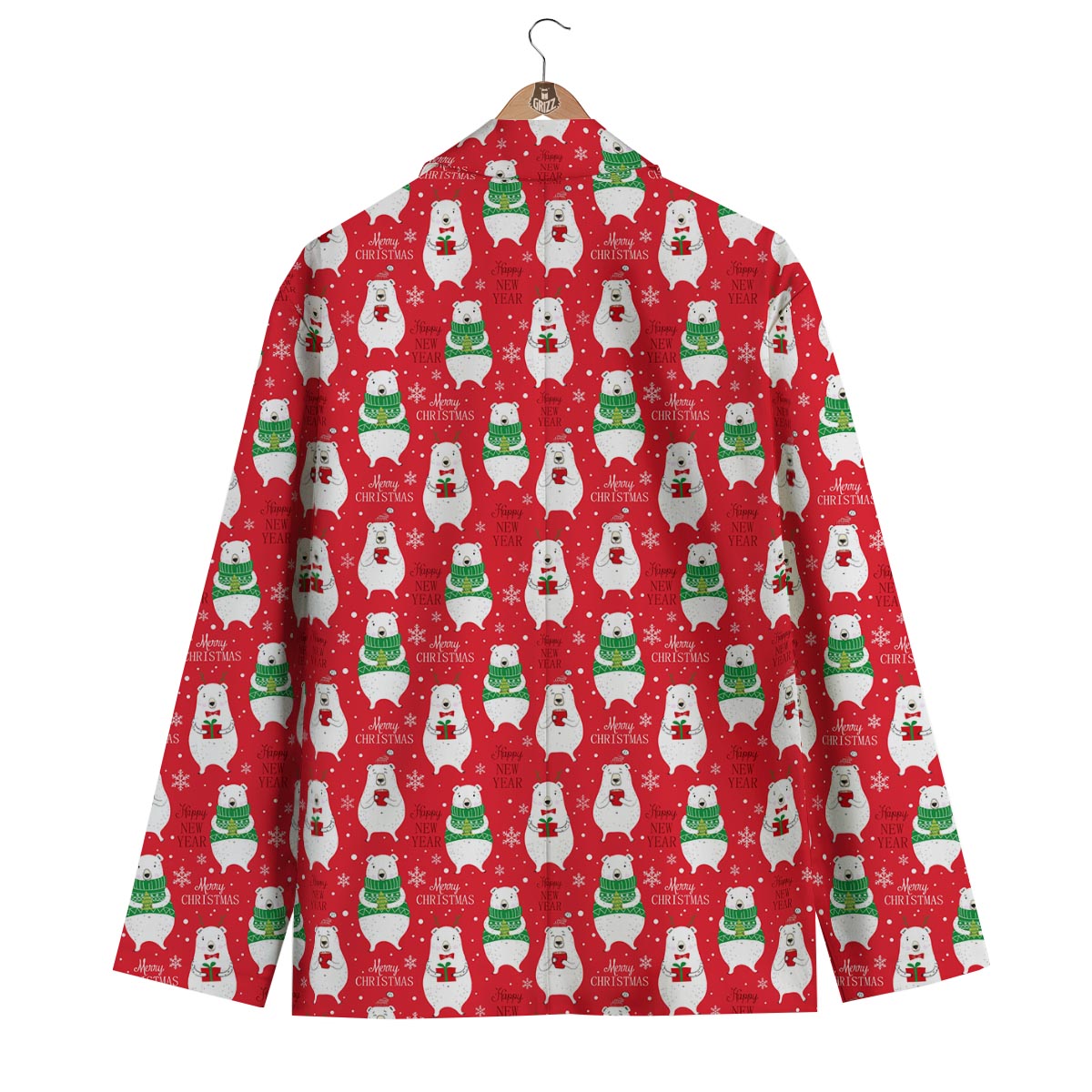 Christmas Teddy Bear Pattern Print Men's Blazer-grizzshop