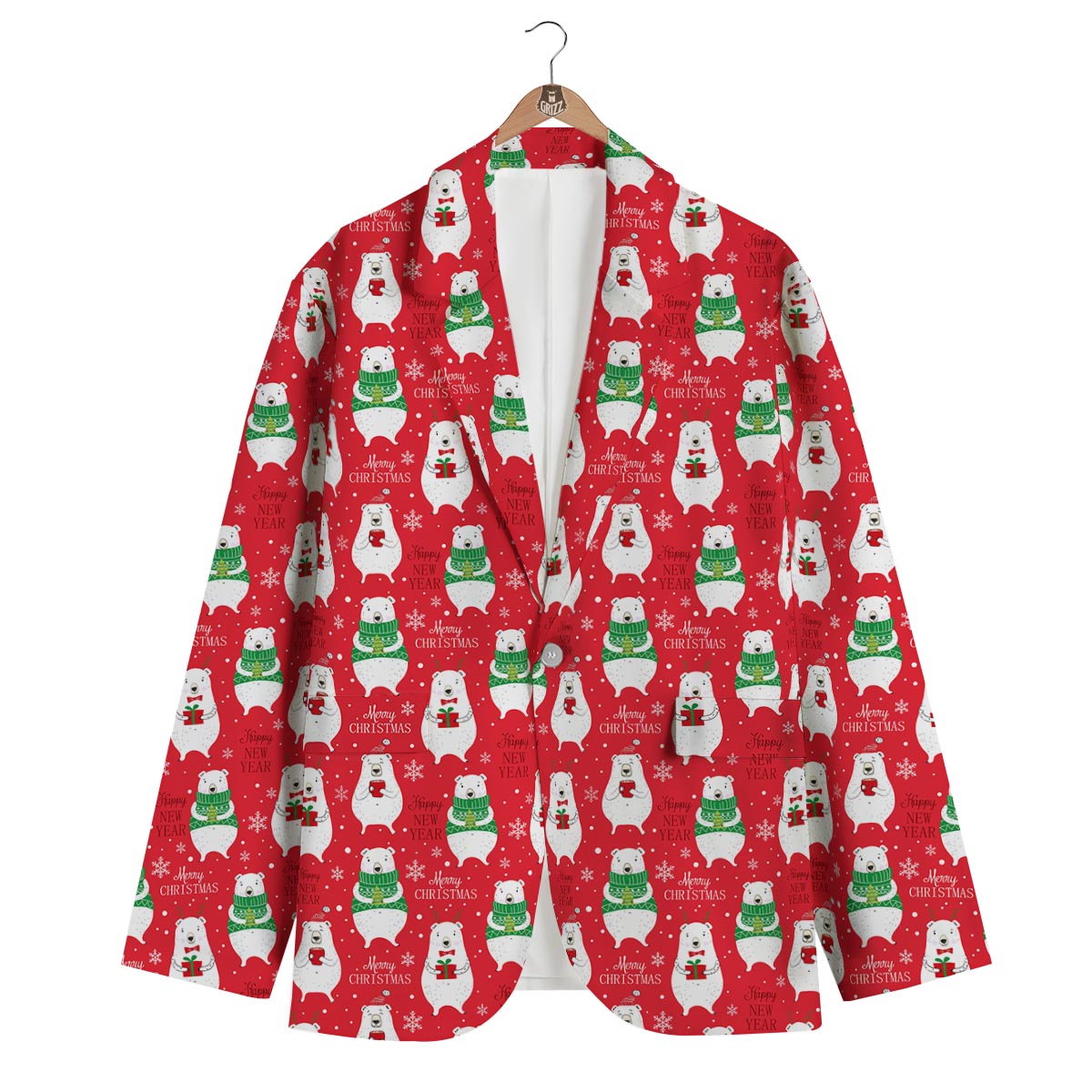 Christmas Teddy Bear Pattern Print Men's Blazer-grizzshop