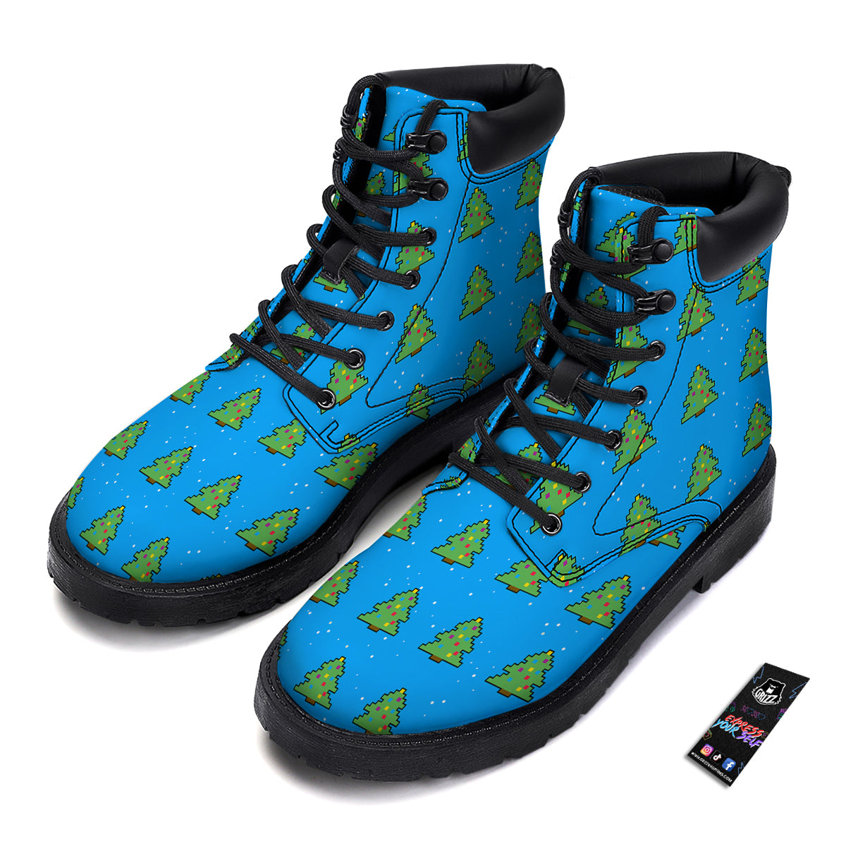 Christmas Tree 8-Bit Pixel Print Pattern Boots-grizzshop