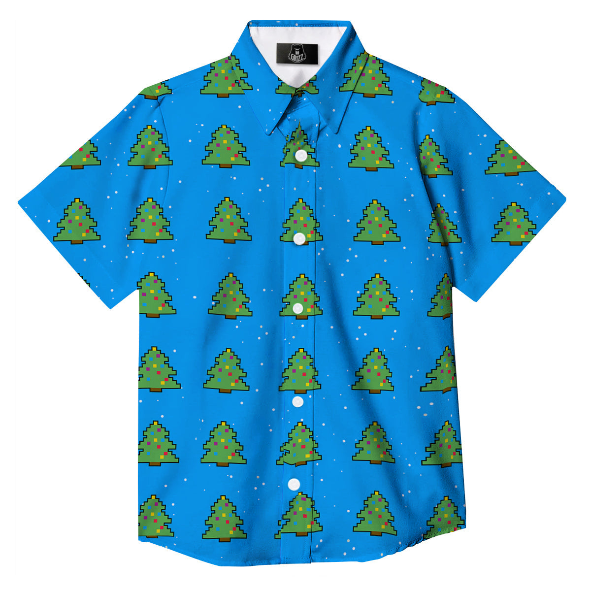 Christmas Tree 8-Bit Pixel Print Pattern Button Up Shirt-grizzshop