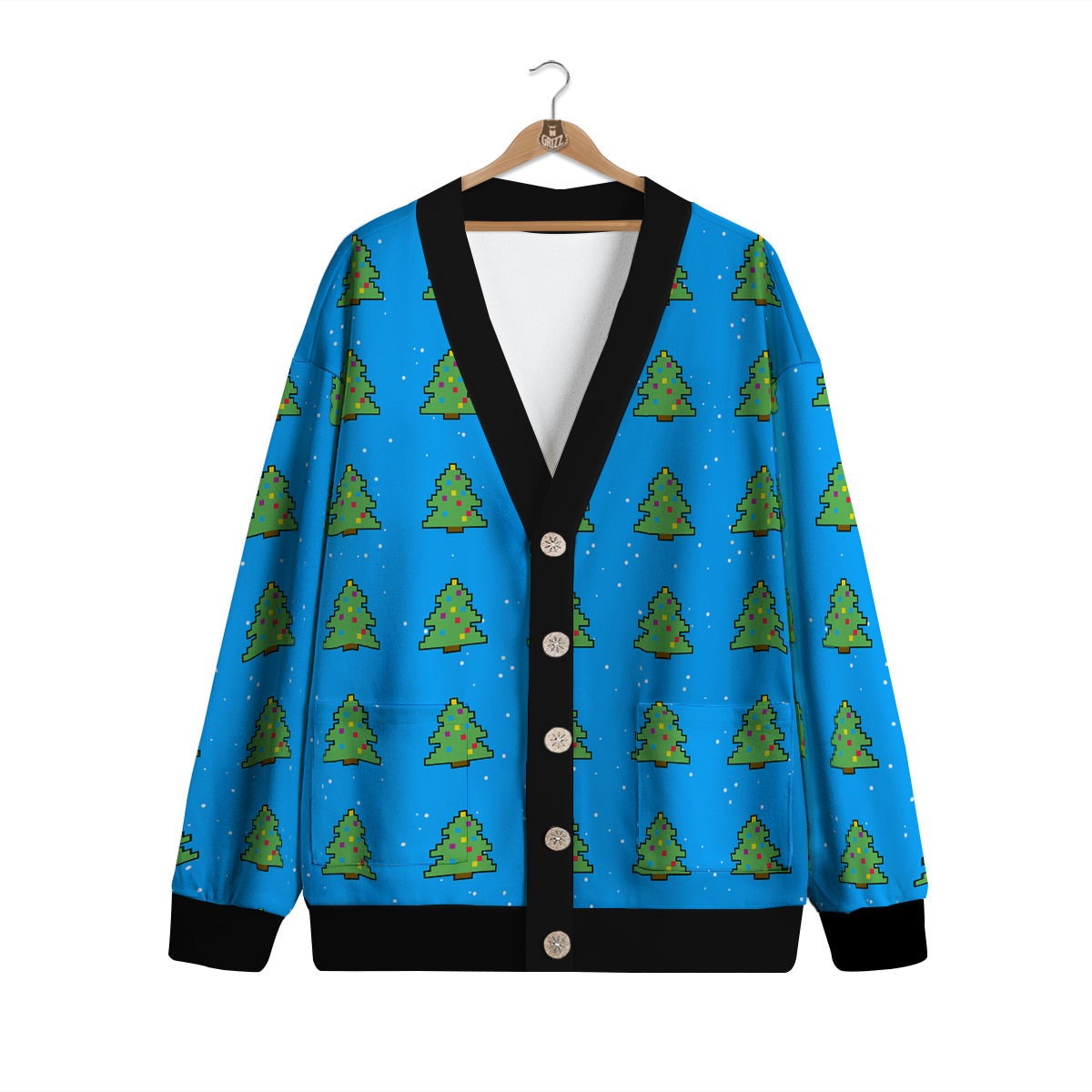 Christmas Tree 8-Bit Pixel Print Pattern Cardigan-grizzshop