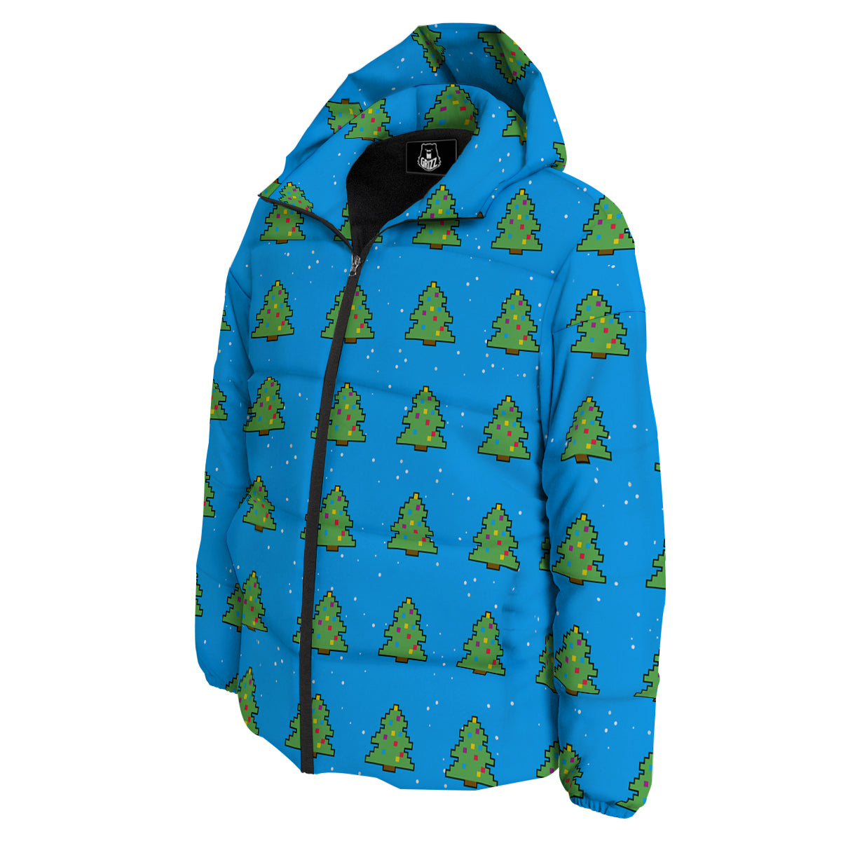 Christmas Tree 8-Bit Pixel Print Pattern Down Jacket-grizzshop
